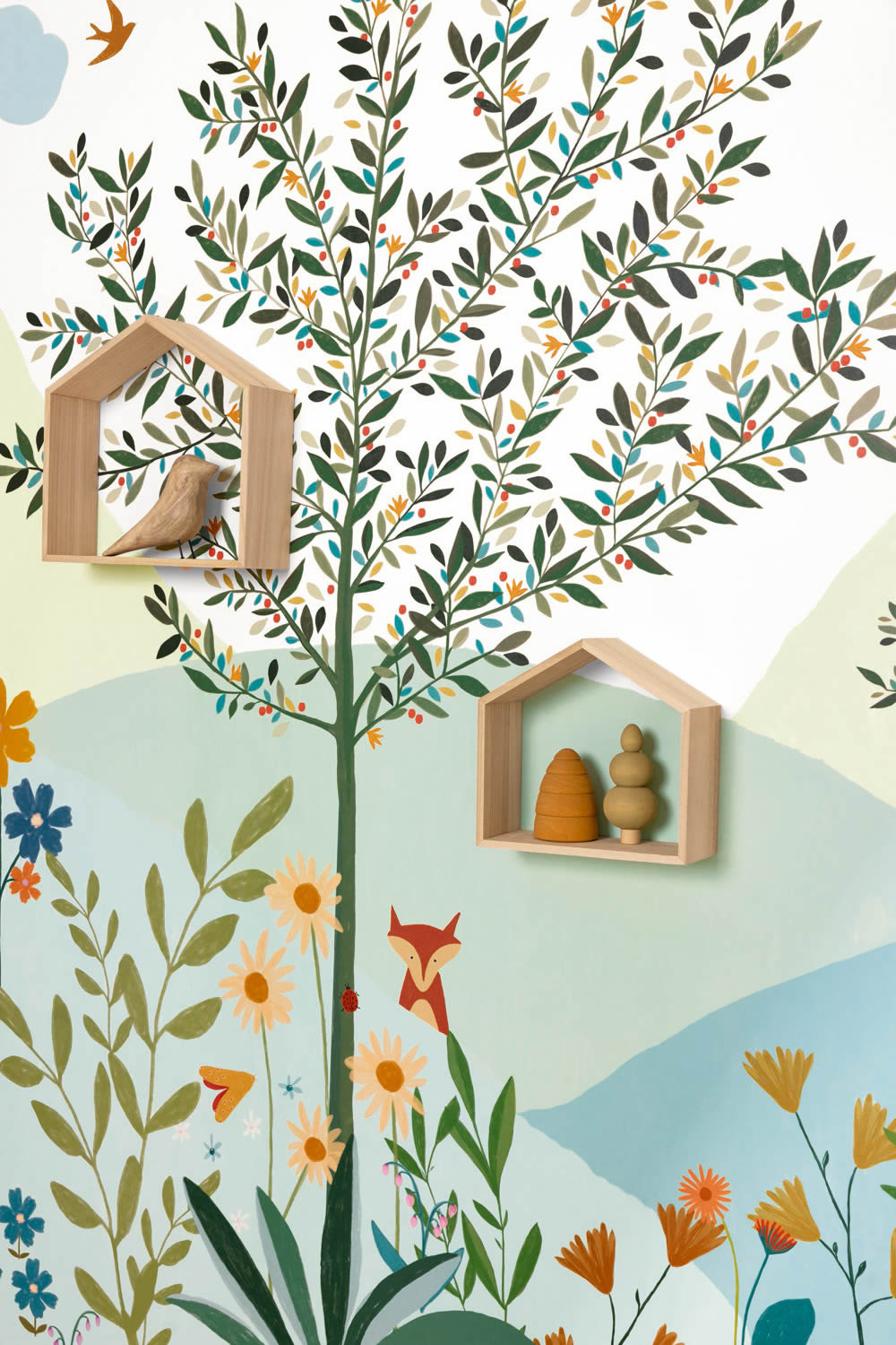 mural flower meadow mountains trees landscape white LGG104460743-36-LGG104460743