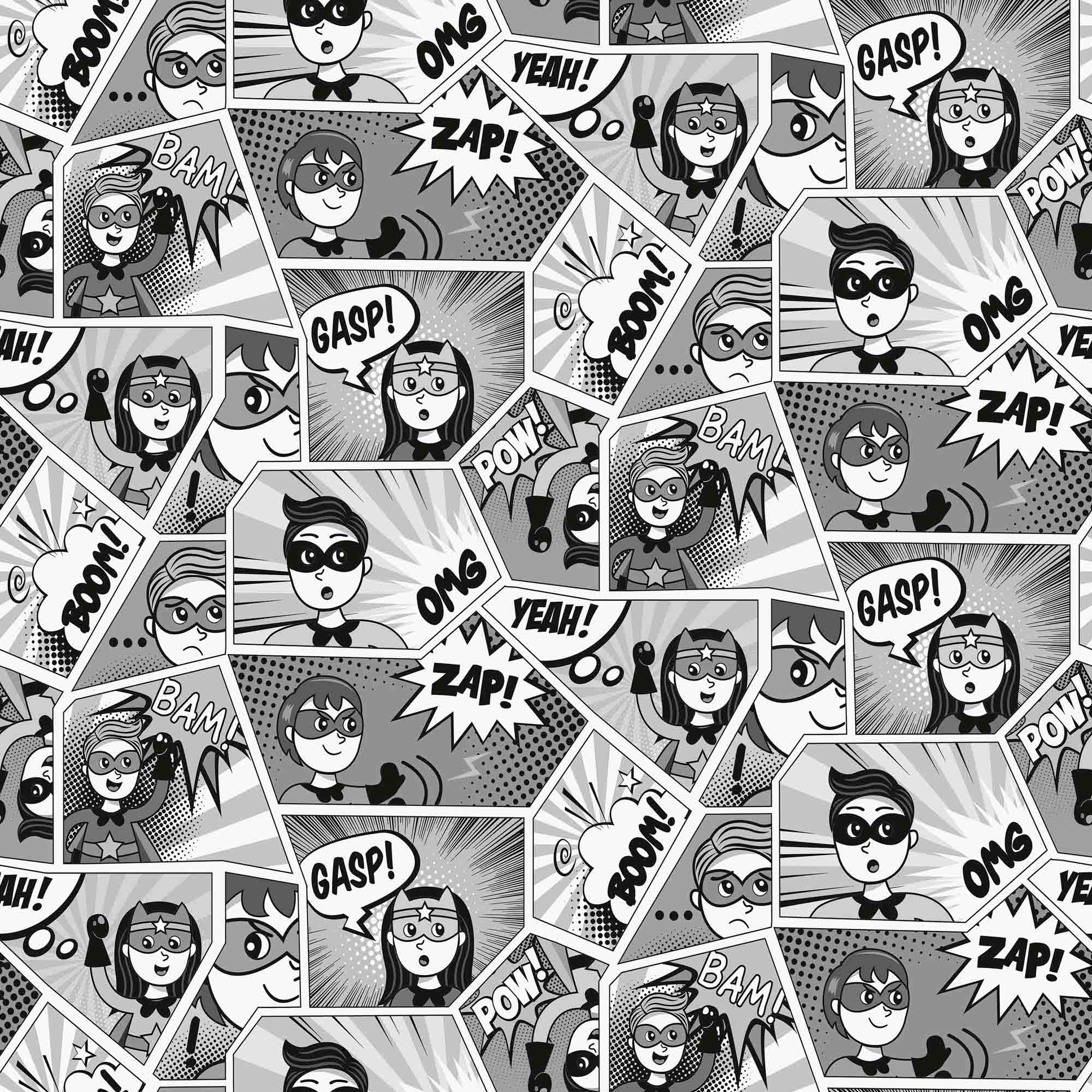 Comictapete Superhelden schwarz weiß Vlies G78556