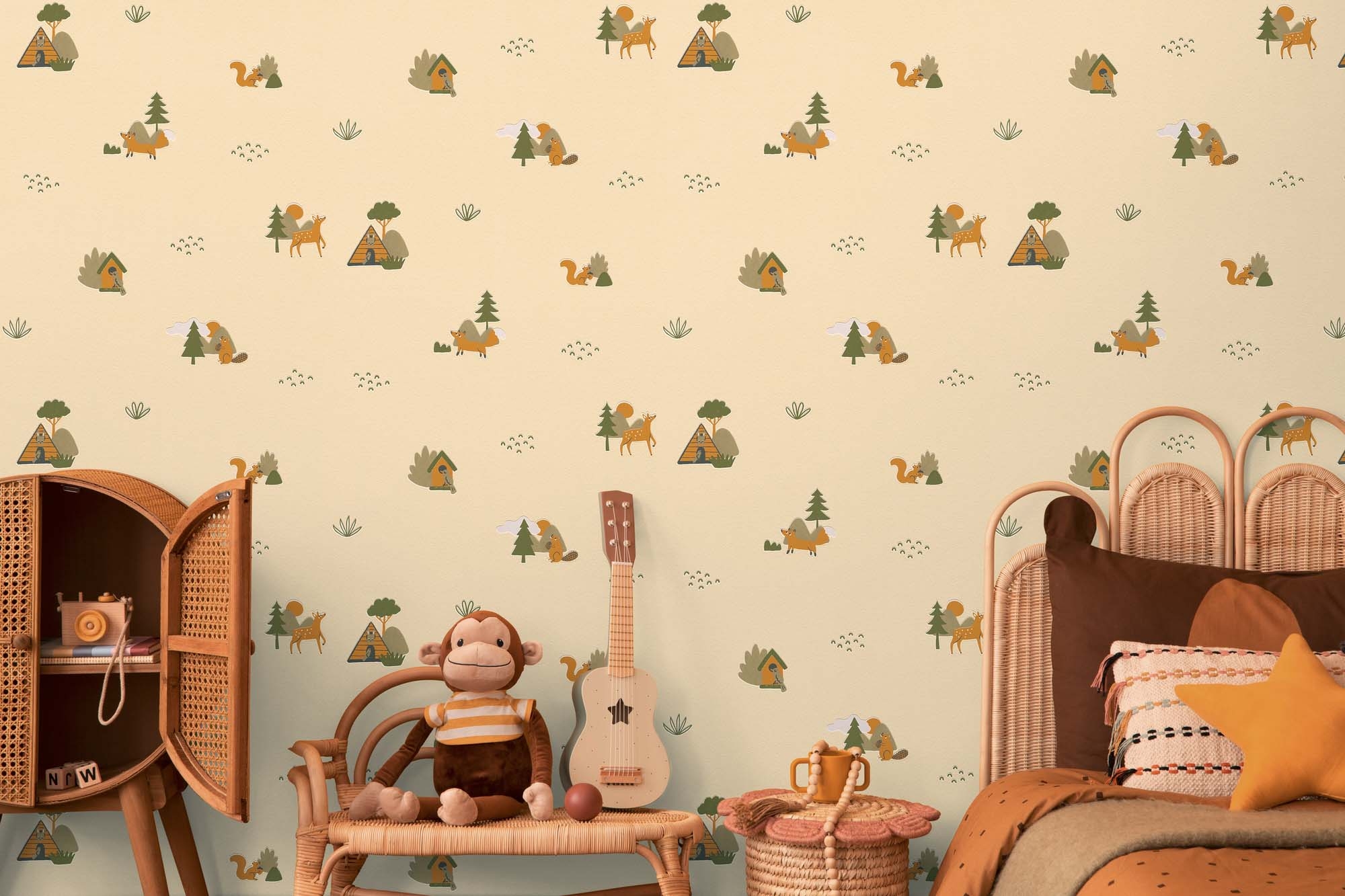 Tapete Waldtiere Tapete Fuchs Reh Tierspuren beige 792582