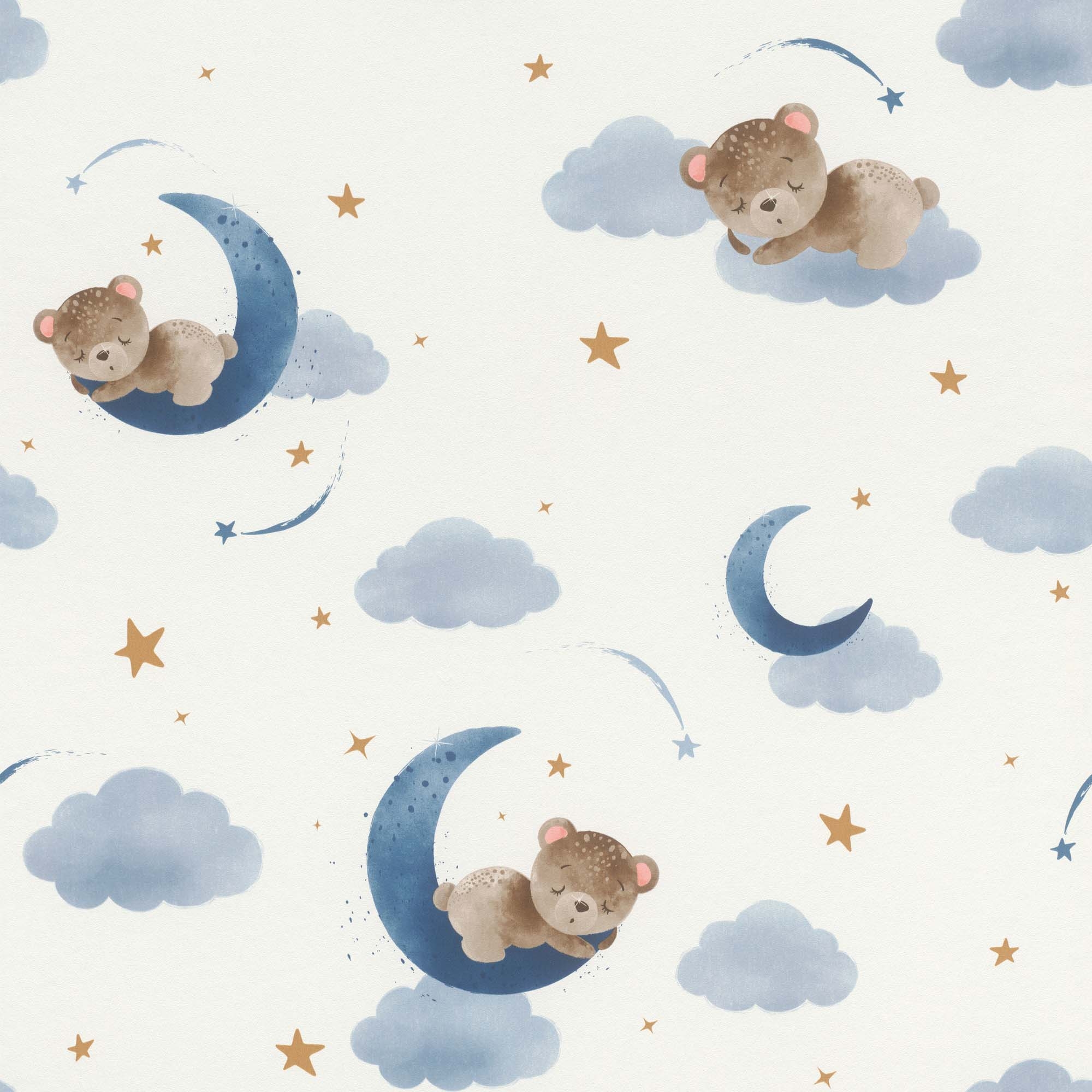 Tapete Mond und Sterne Himmeltapete schlafender Bär auf dem Mond