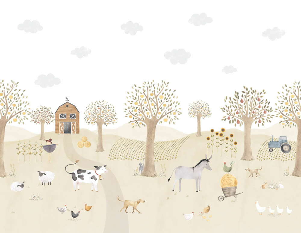 Tractor Farm Animals Mural Pastel Casadeco - Once upon a time OUAT88567712-36-OUAT88567712
