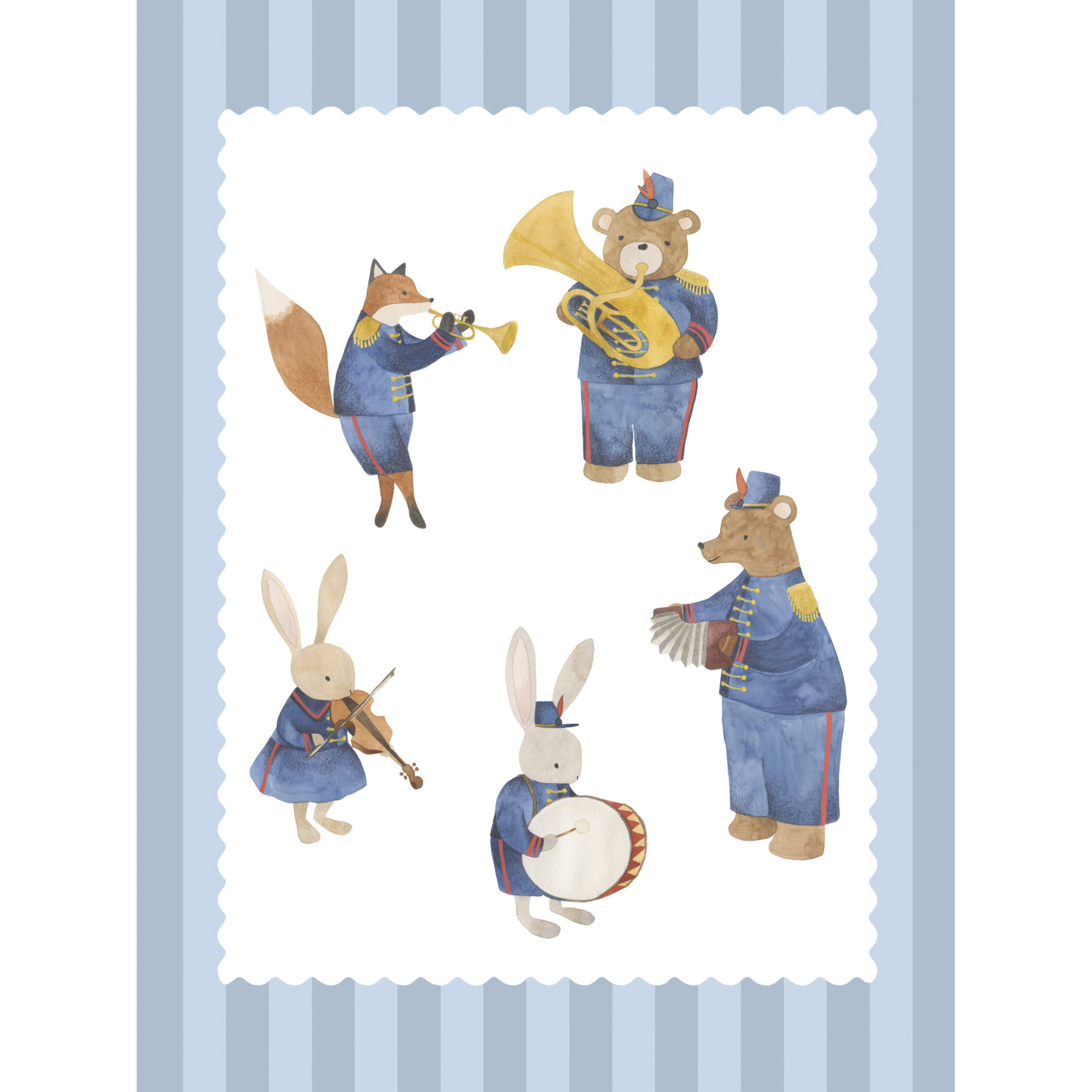 Poster Tiere mit Instrumenten blau gestreift OUTT203065502