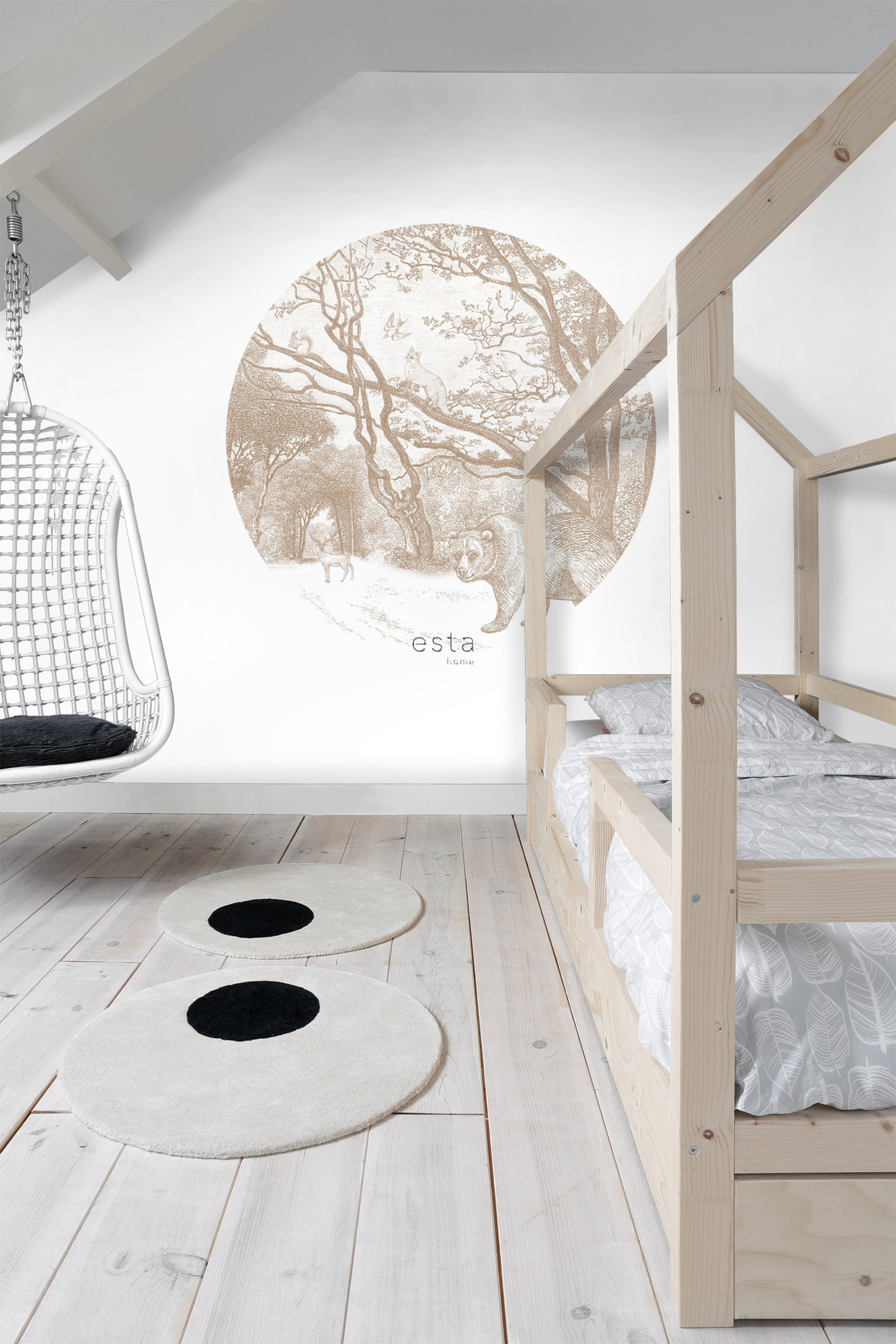 Wandbild rund Waldtiere beige 140 cm Vlies 159085