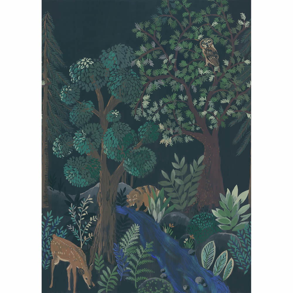 Deer and Raccoons Black Mural Caselio - La Foret Texdecor FRT102980199-36-FRT102980199