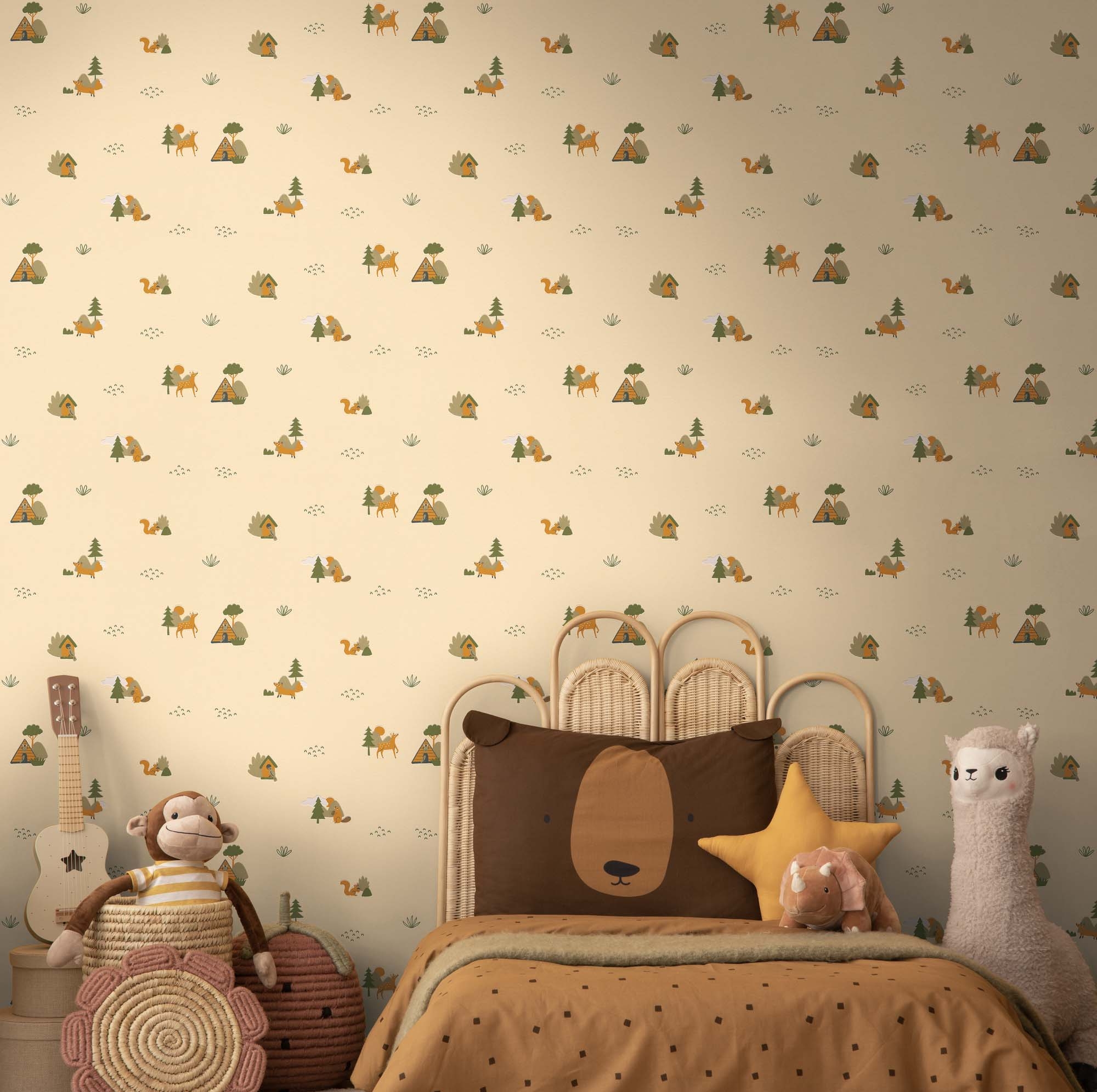 Tapete Waldtiere Tapete Fuchs Reh Tierspuren beige 792582
