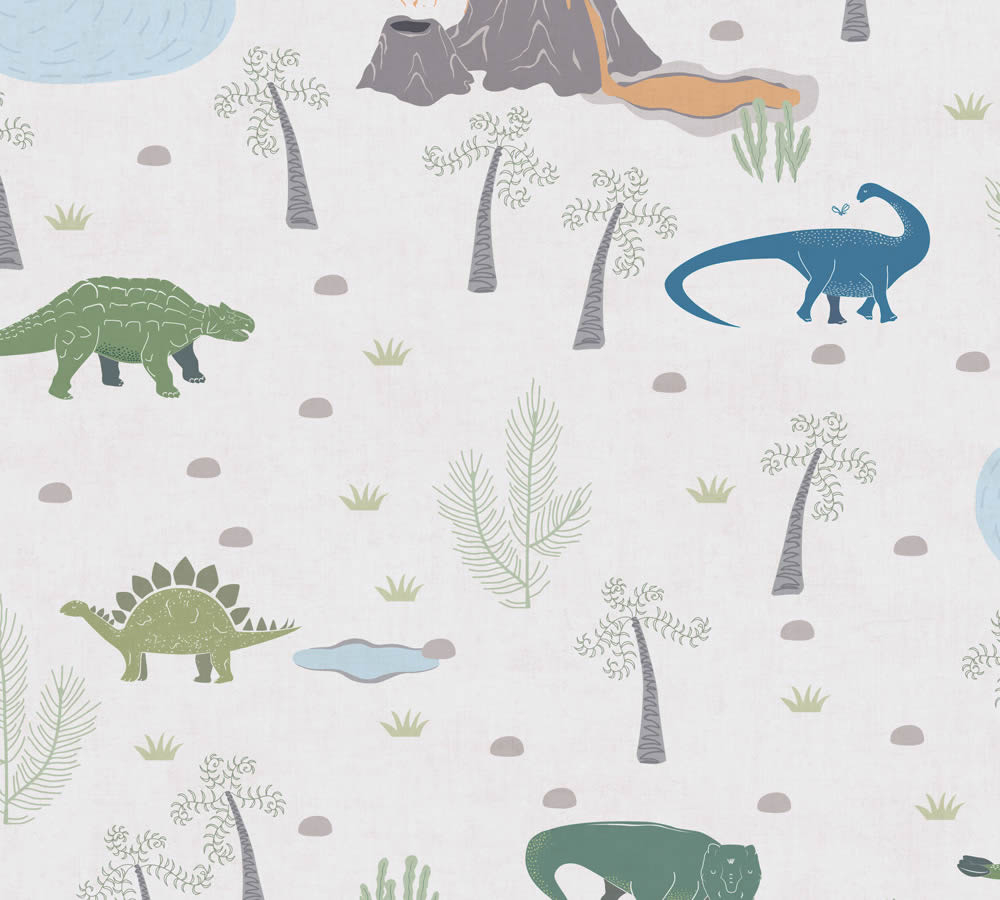 Mustertapete glatt Dinosaurier Urzeitsaurier Vulkan bunt 771401-8-771401