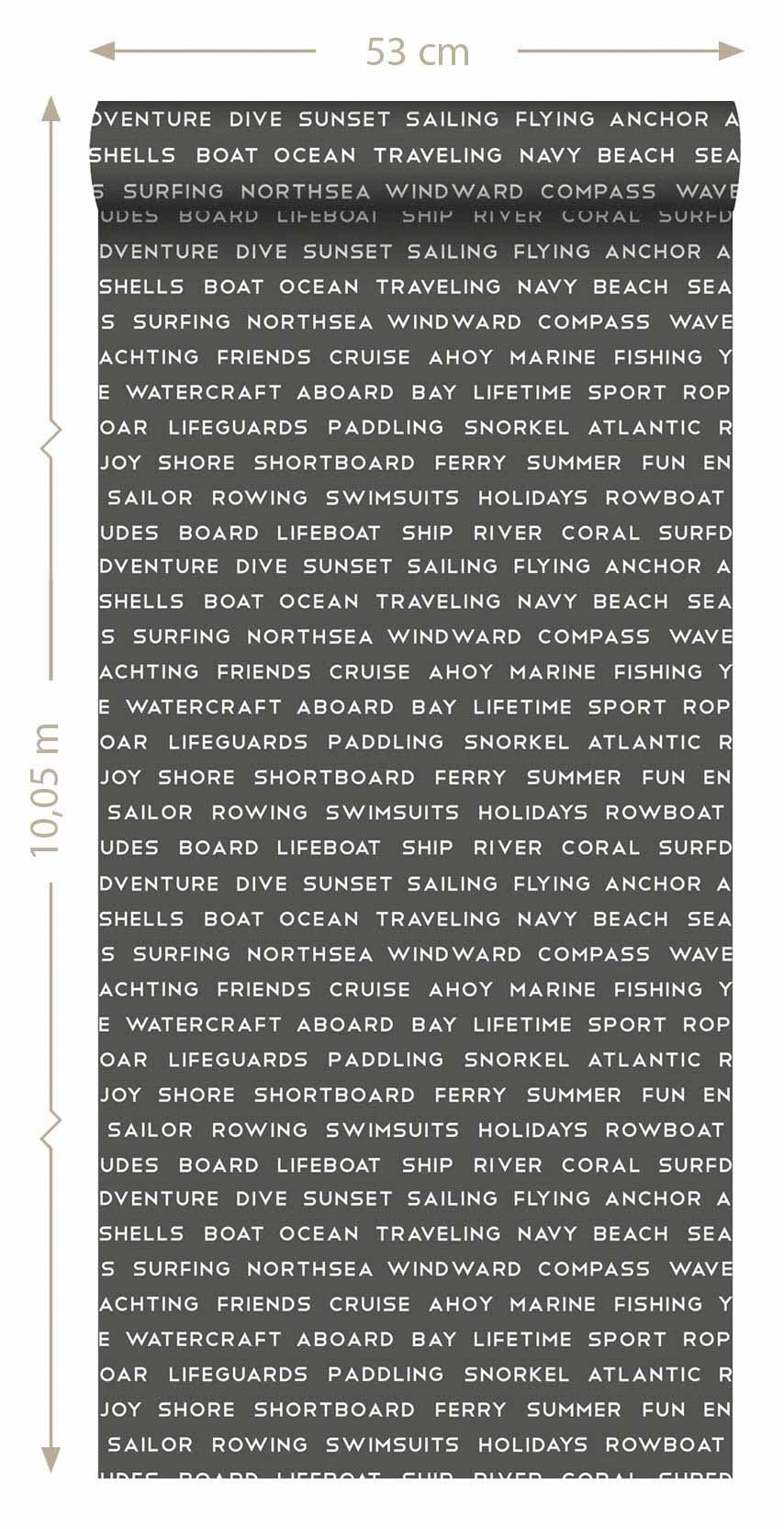 Tapete maritime Schrift dunkelgrau Vlies 138962
