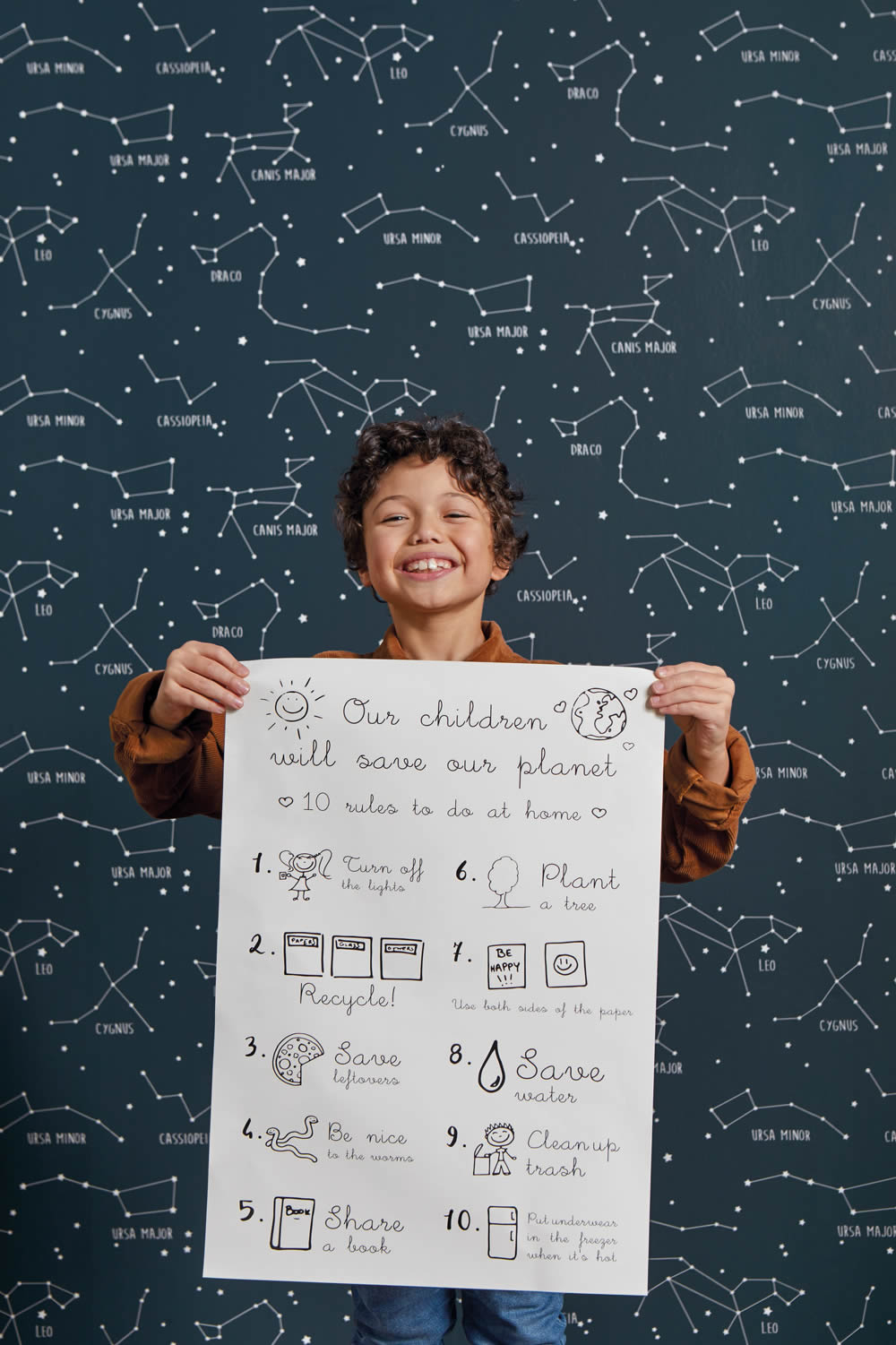 Non-woven wallpaper night blue glowing zodiac signs Caselio Our Planet-36-OUP101916918.1M