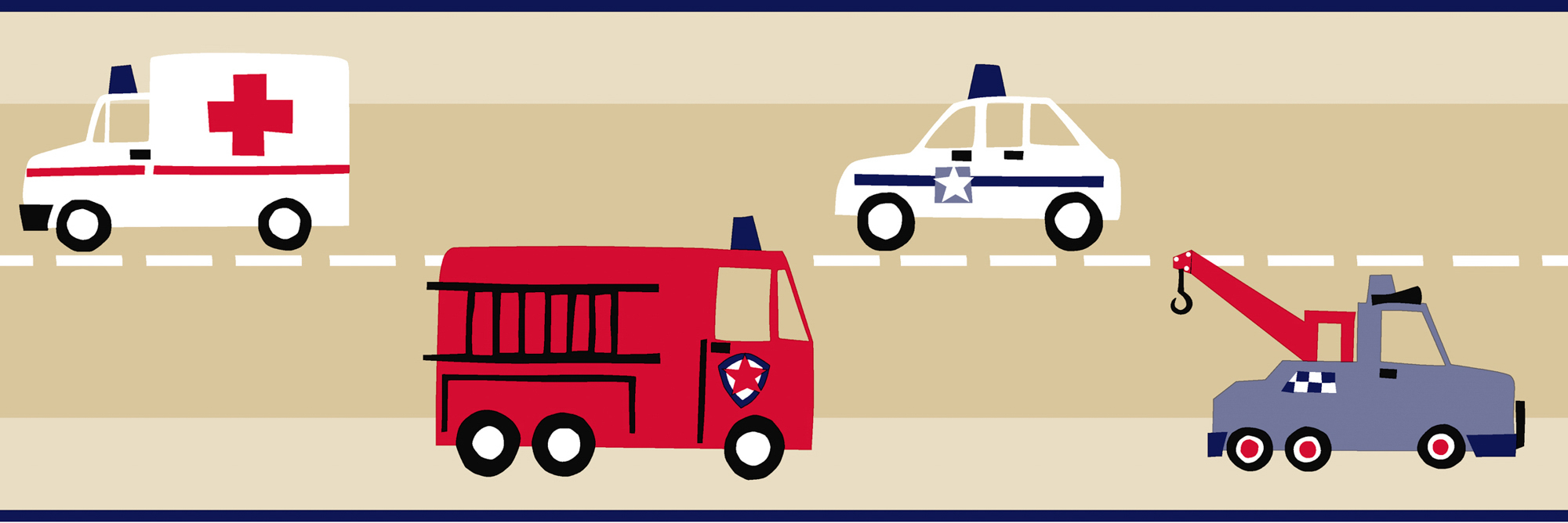 Tapetenbordüre Feuerwehr Polizei beige rot blau 177305