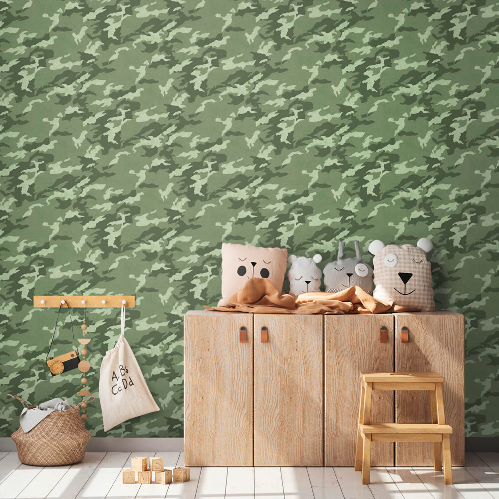 Camouflage Vliestapete Tarnmuster Millitär glatt matt grün 771731-8-771731