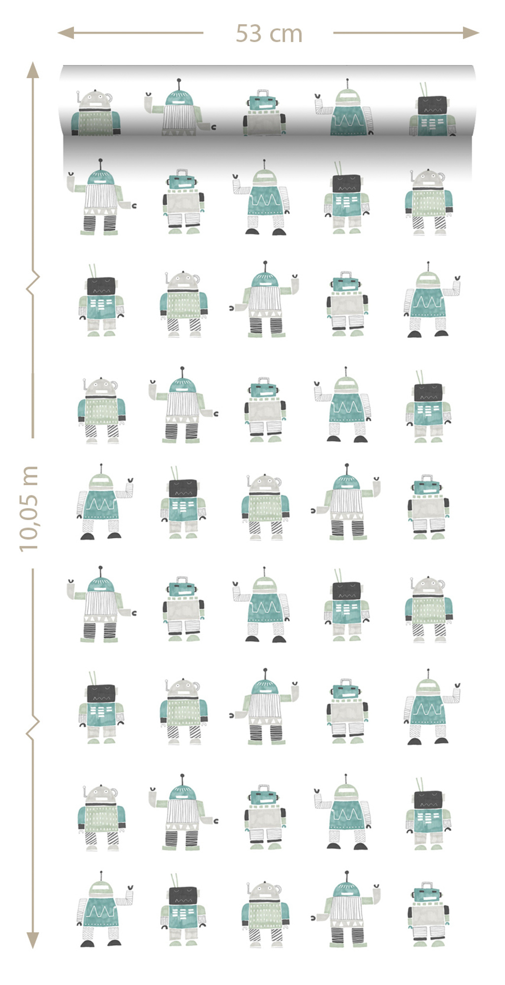 Roboter Tapete mintgrün blau Vlies 138938