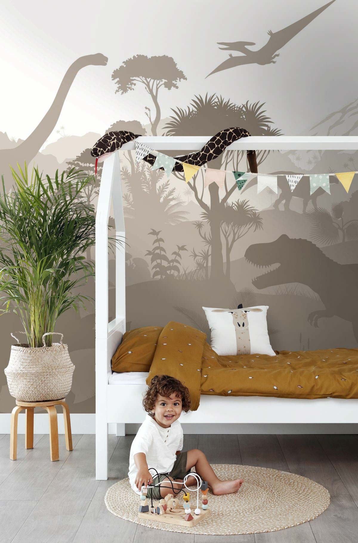 Wandbild Dinosaurier Tyrannosaurus Rex 5 Bahnen Vlies taupe