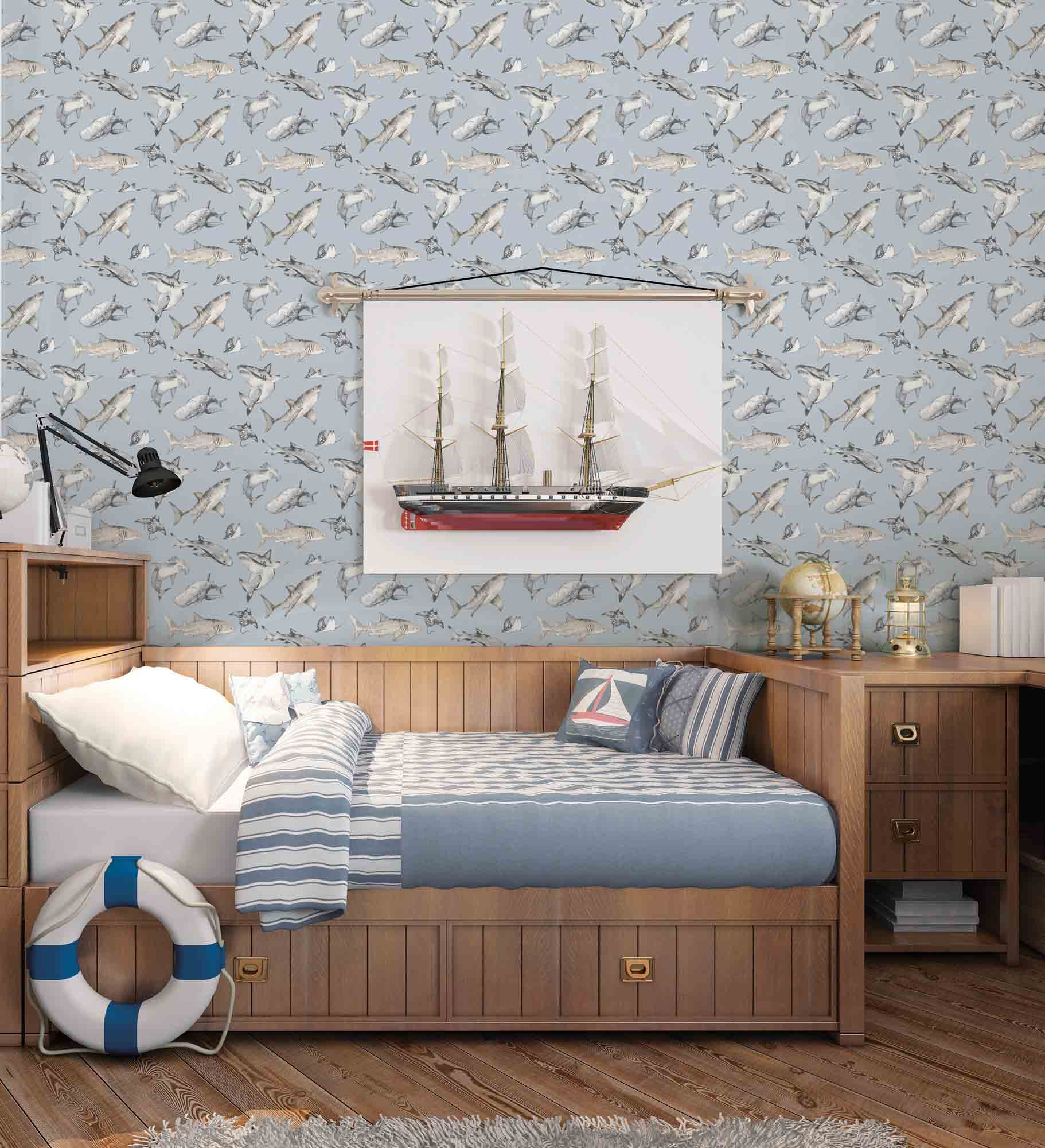 Tapete Haitapete Meerestiere Vlies weiß G78591