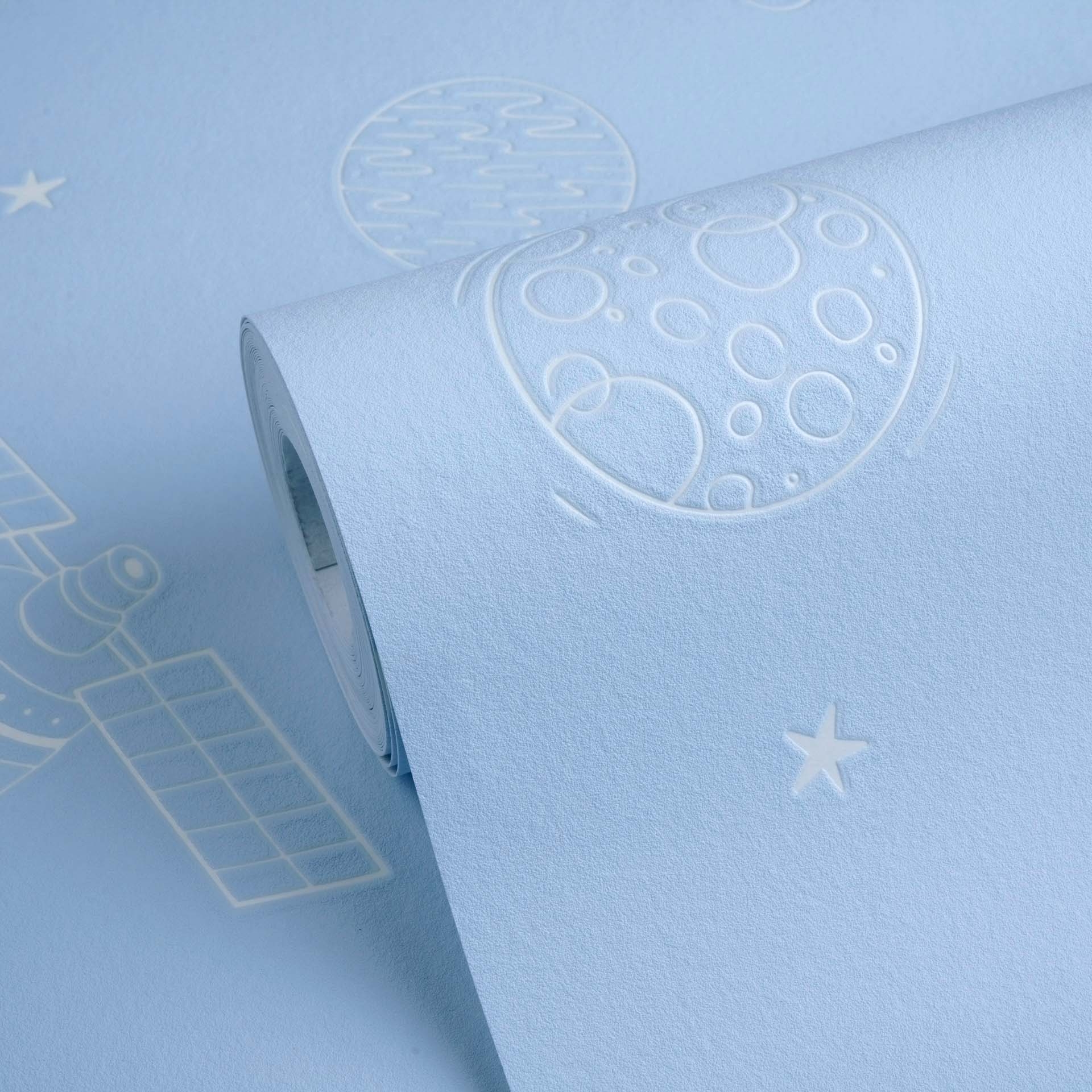 Tapete Weltraum Raketen Planeten Leuchteffekt blau 792601