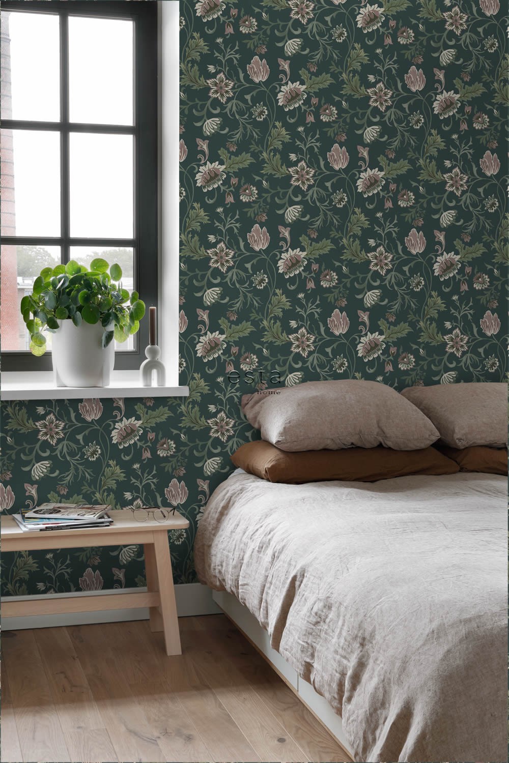Tapete Florale Blumenranken dunkelgrau Vlies 139415