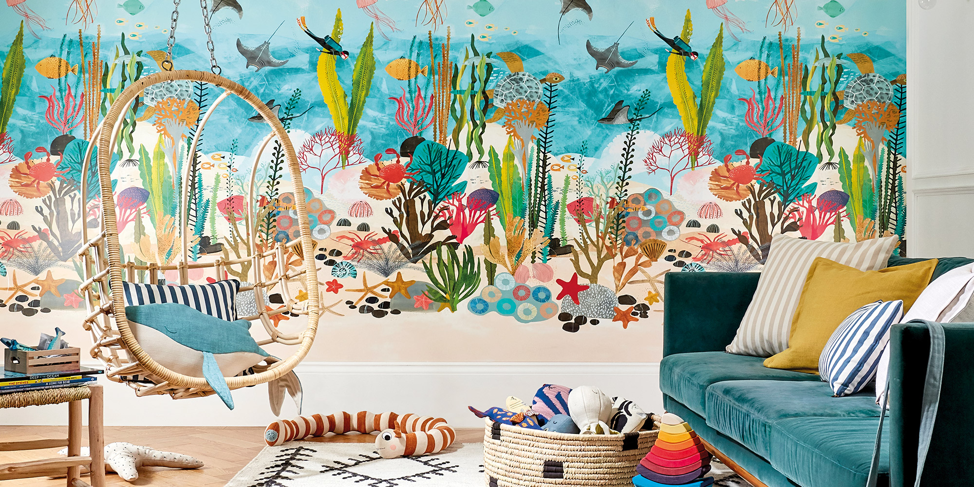 Wandbild für Kinder mit Unterwassermotiven.