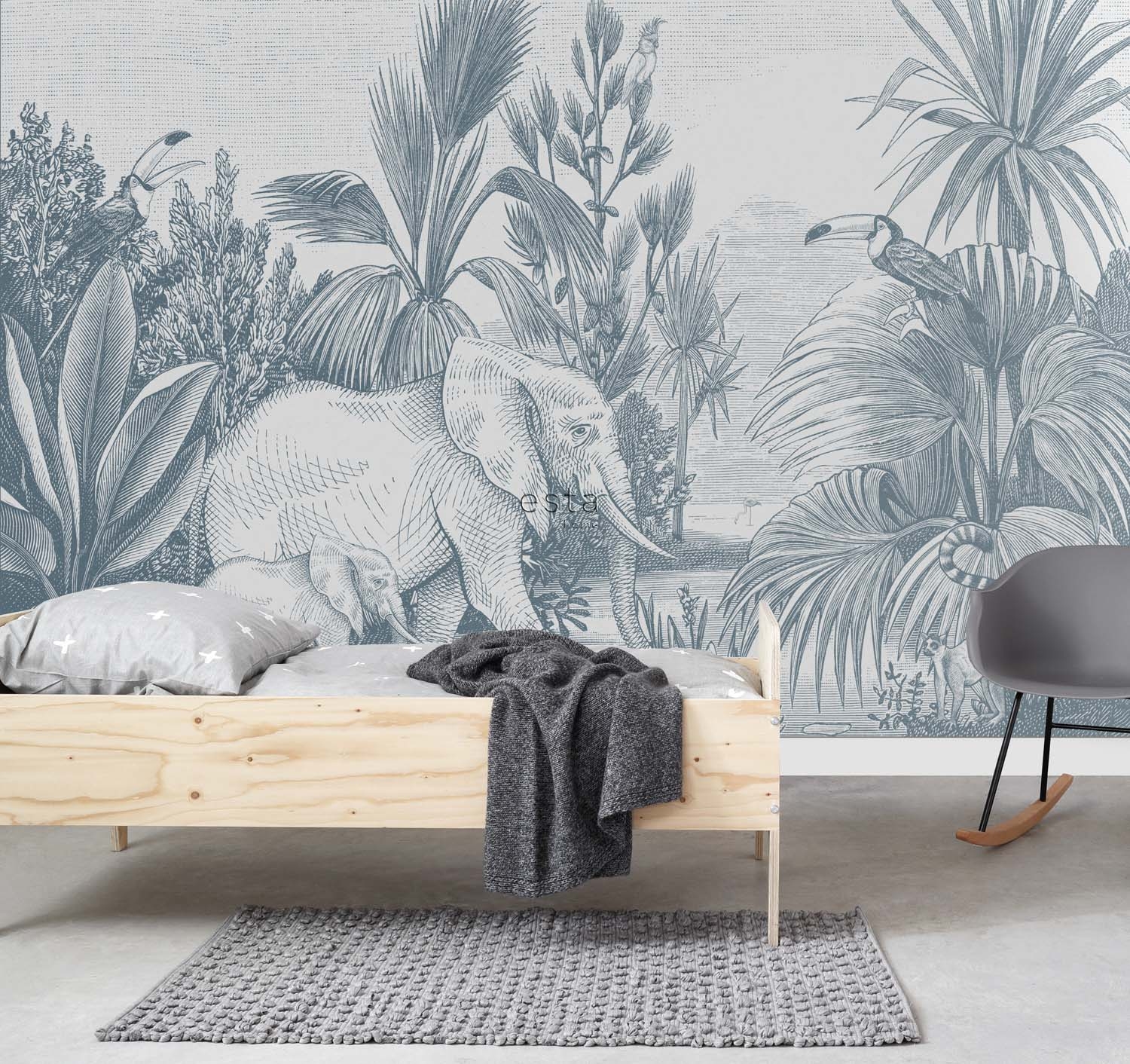 Dschungel Wandbild Elefanten Tiere blau 300 x 279 cm 159059