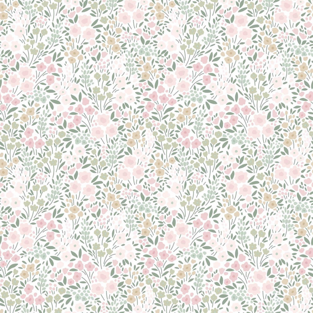 Vliestapete Blumen Blüten floral rosa grün beige 139532