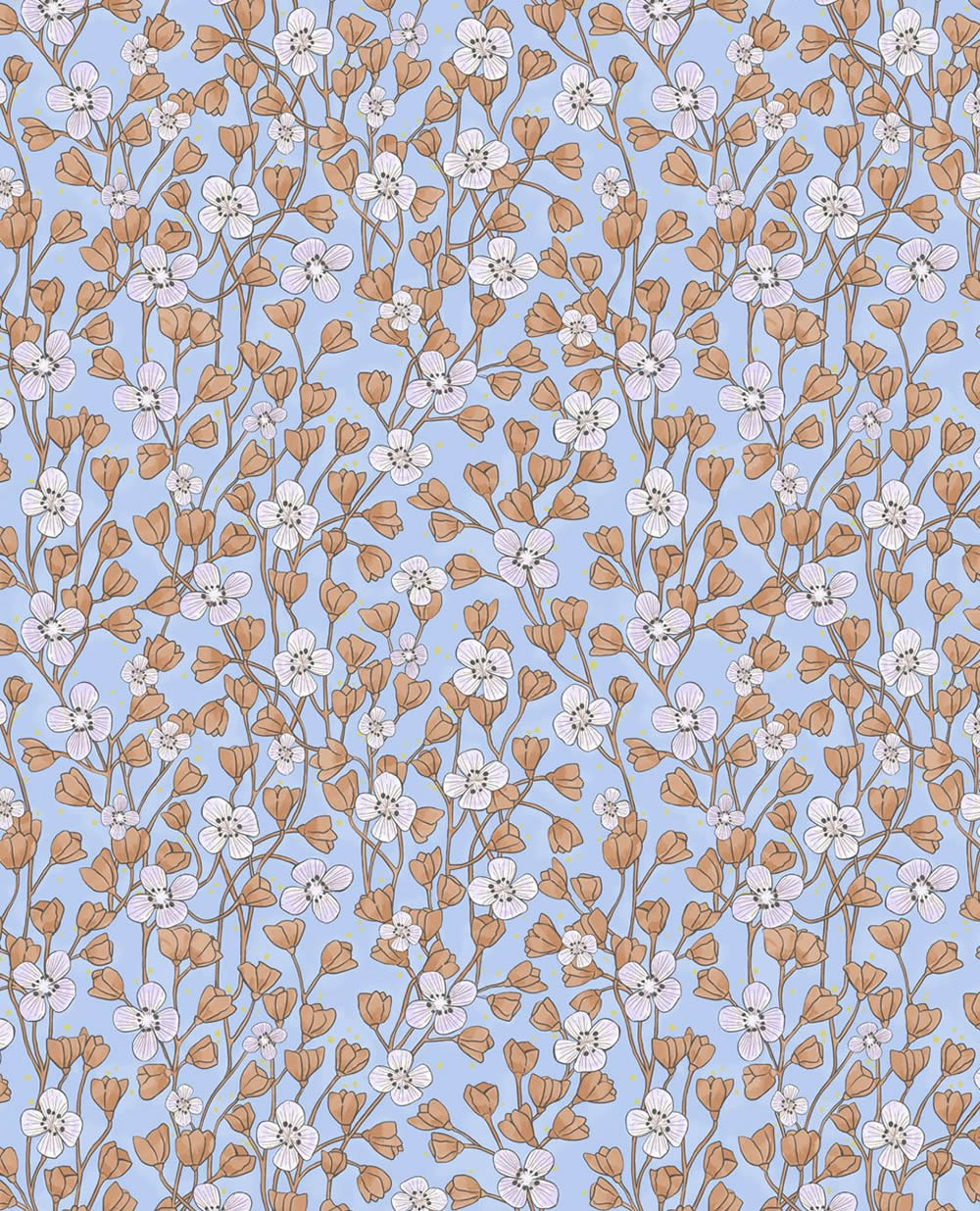 Flowers non-woven blue orange wallpaper-55-383533