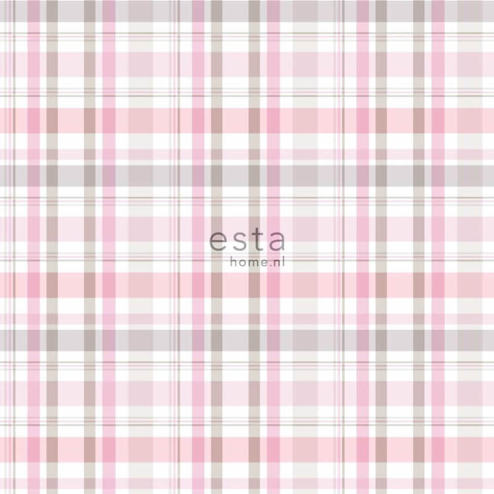 Pink plaid non-woven wallpaper girl's room