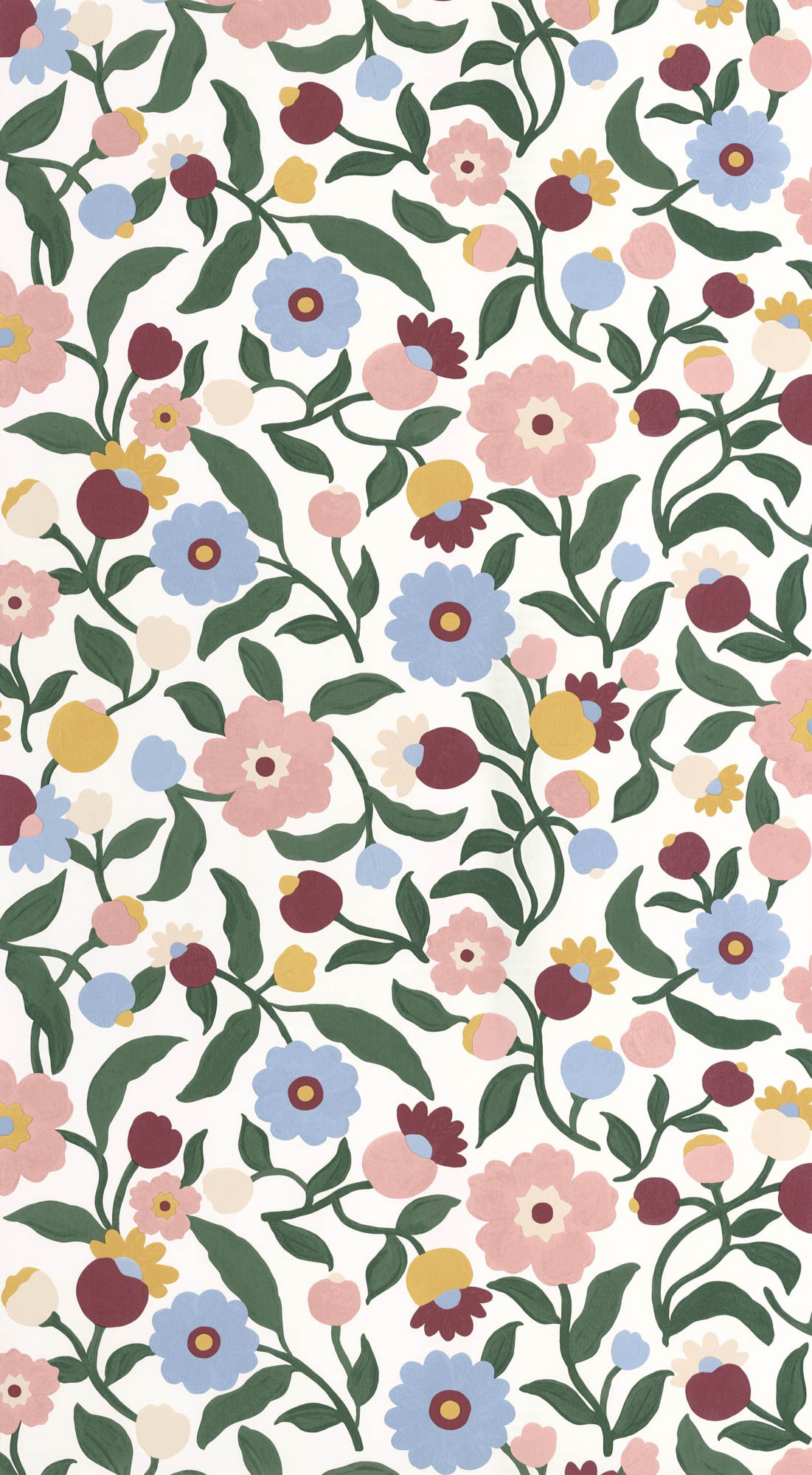 Tapete Fröhliche Blumentapete Blüten und Blätter Vlies bunt