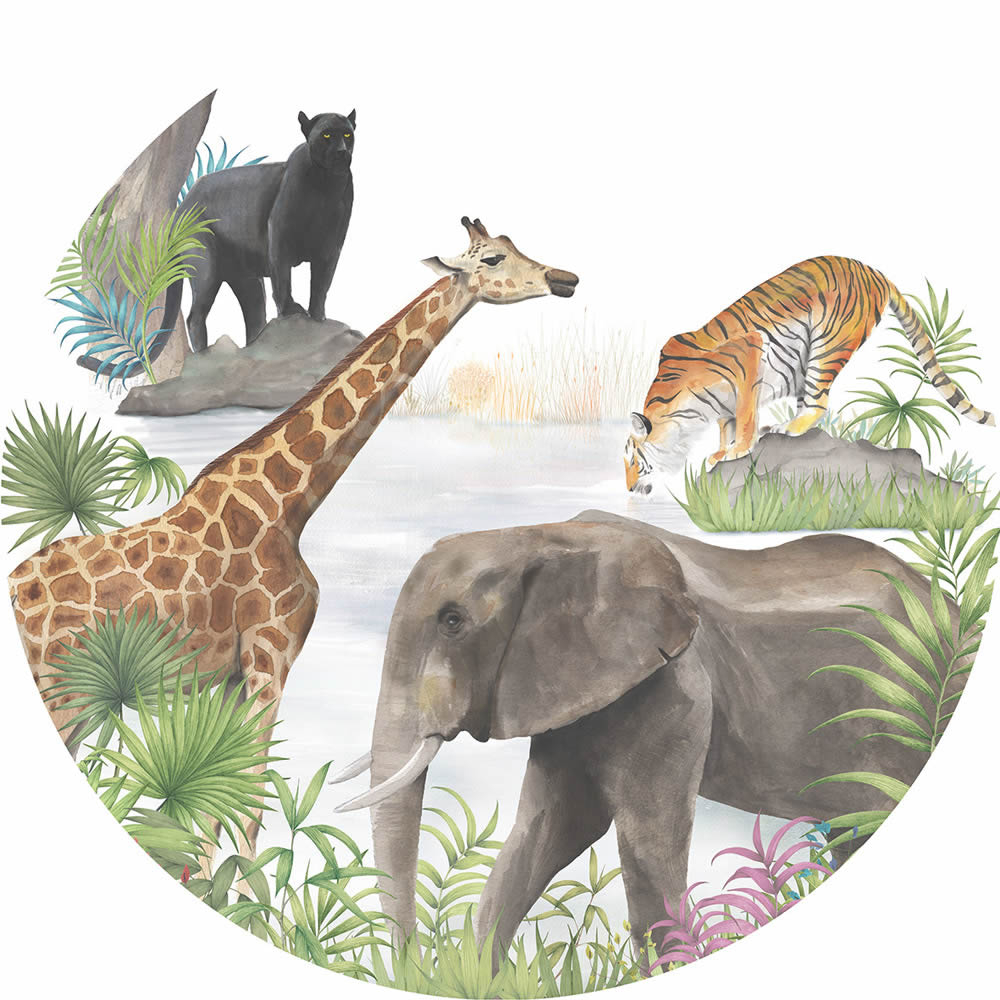 Wandbild Tiere der Savanne rund vorgekleistert 100 x 100 cm