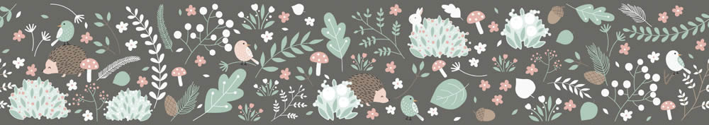 Grau und bunte Borte Blätter und Waldtiere Kids Walls Marburg 45871