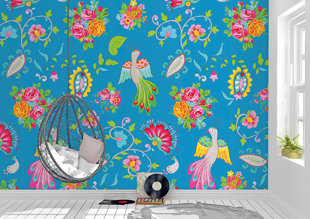 Wandbild Pfau Motive Blau Blumen-65-TD4023