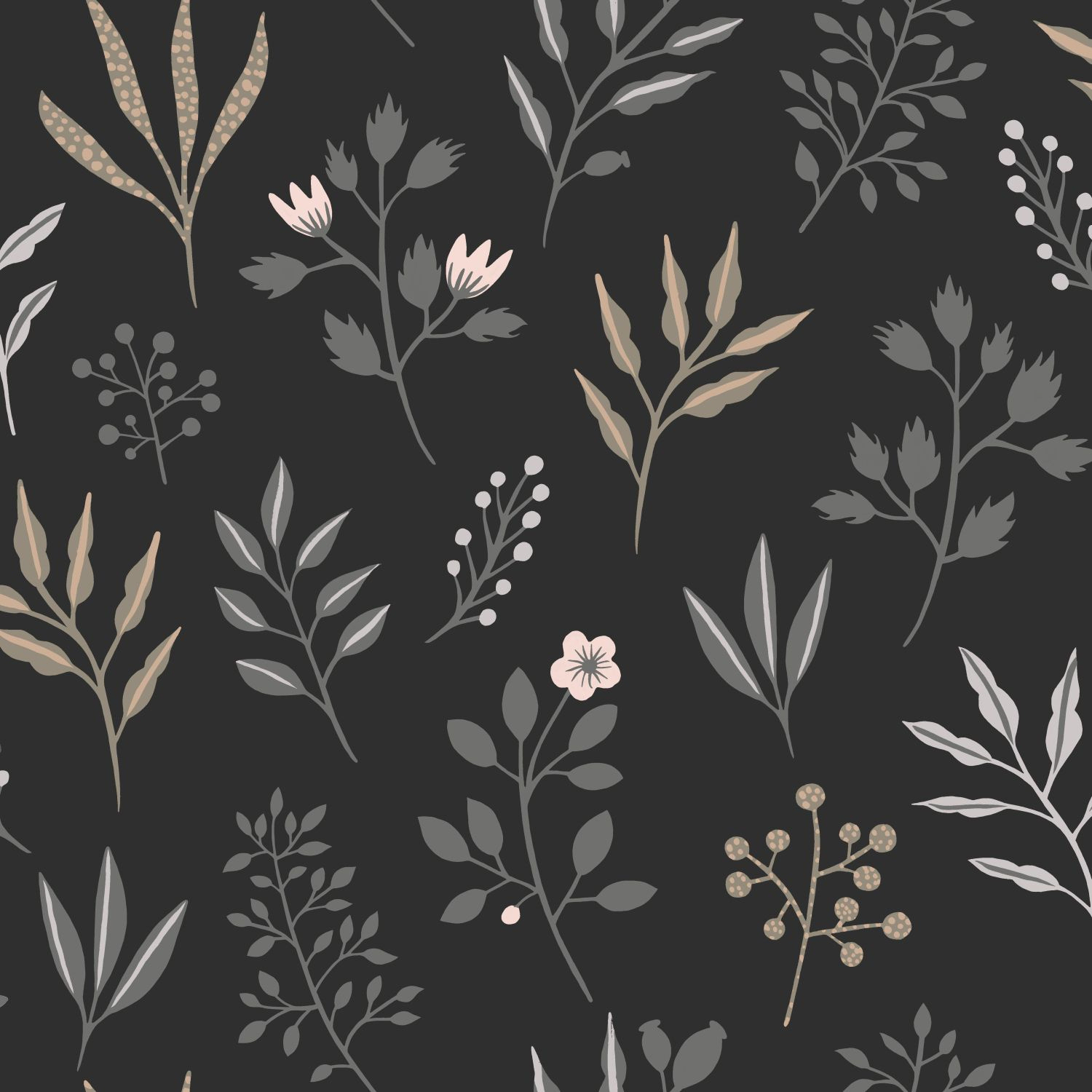 Tapete skaninavische Blumen schwarz Vlies 139083