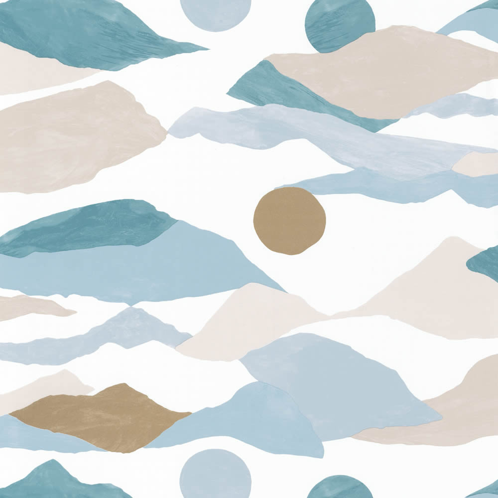 Vliestapete Landschaft Berge Japandi-Stil Weiß Blau IMG102186025