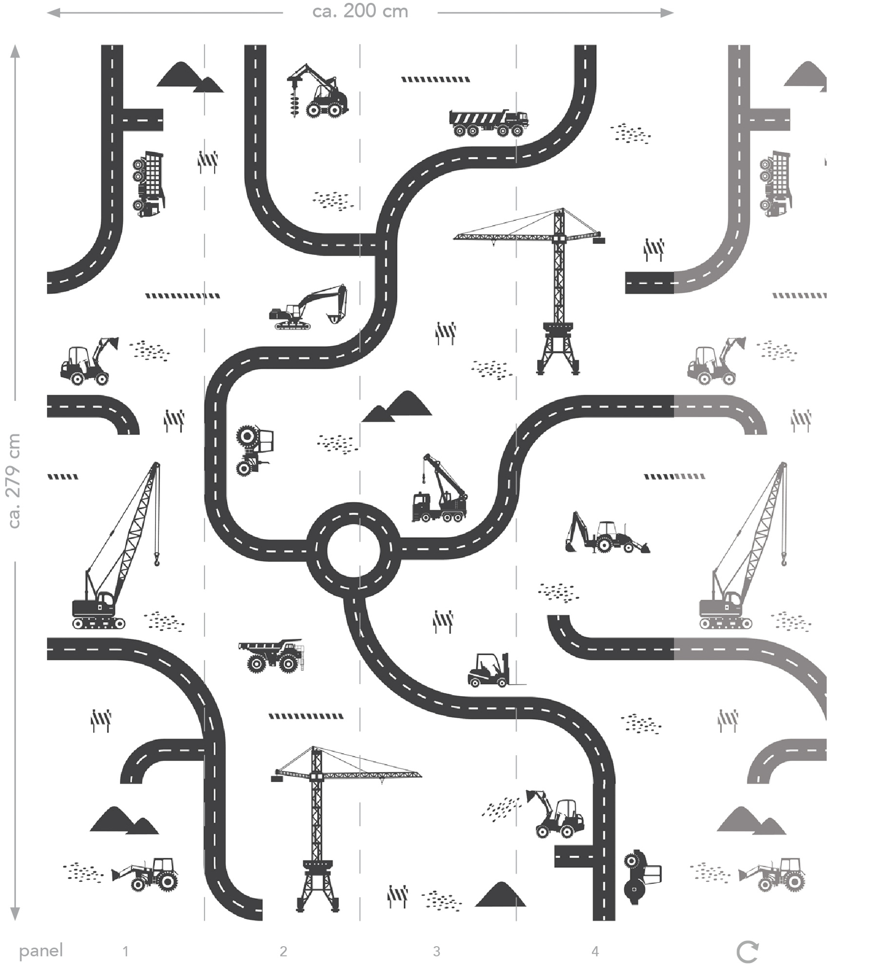 Wandbild Straßen Baustelle schwarz weiß 200 x 279 cm 159057