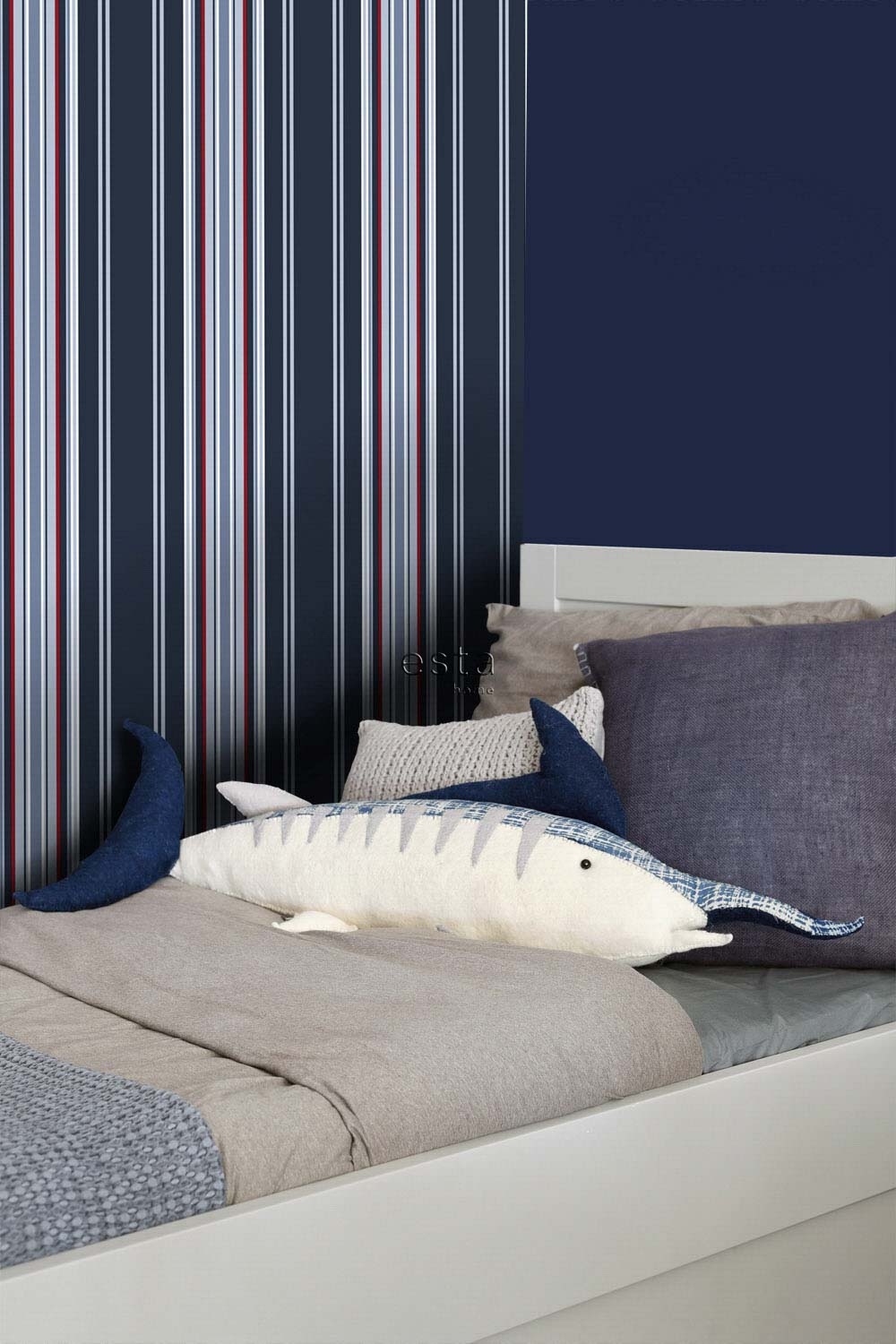 Marine Streifen Tapete navy rot Vlies 136419