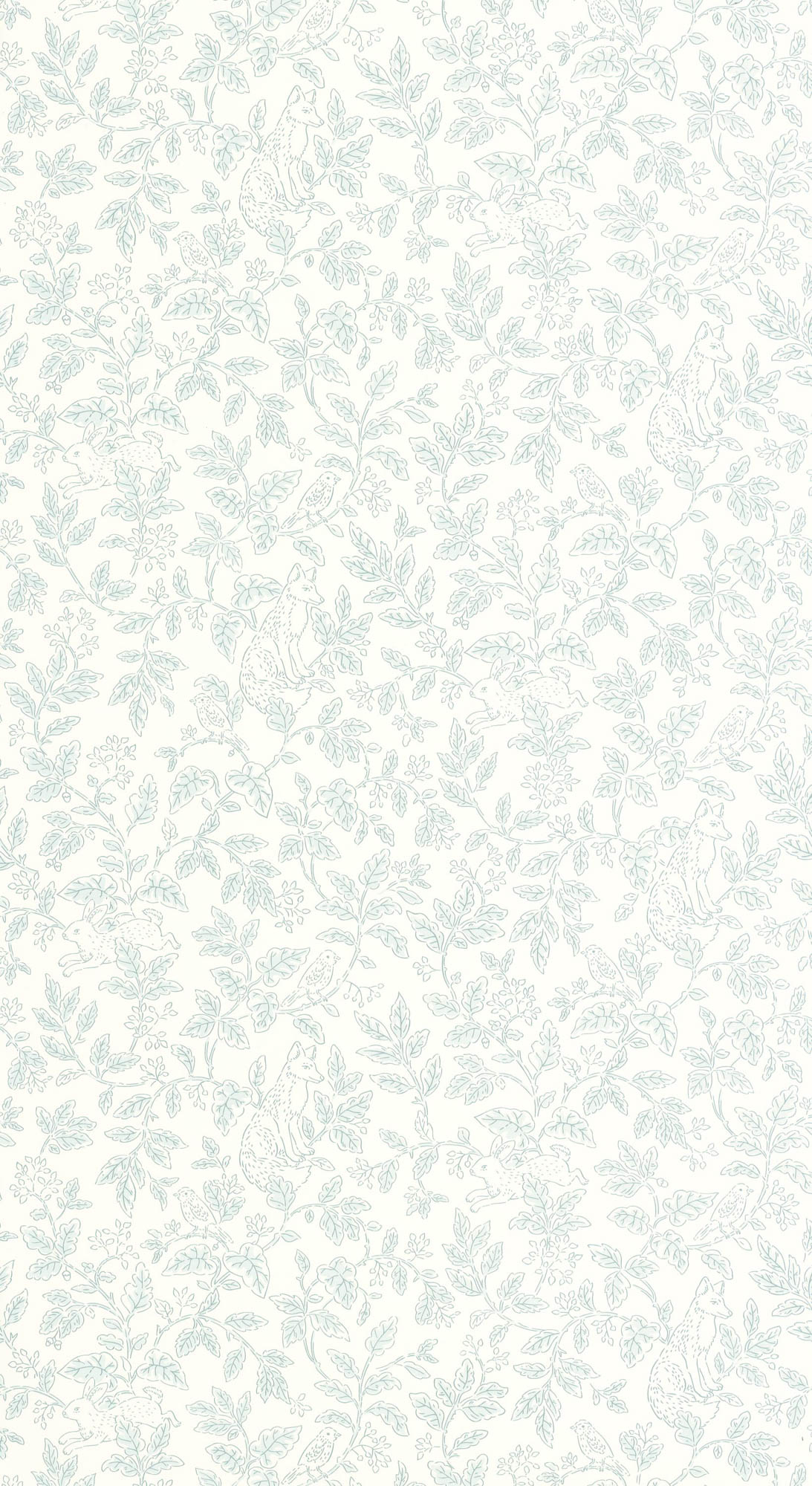 Tapete Aquarell Waldtapete Waldtiere feines Blattmuster weiß blau