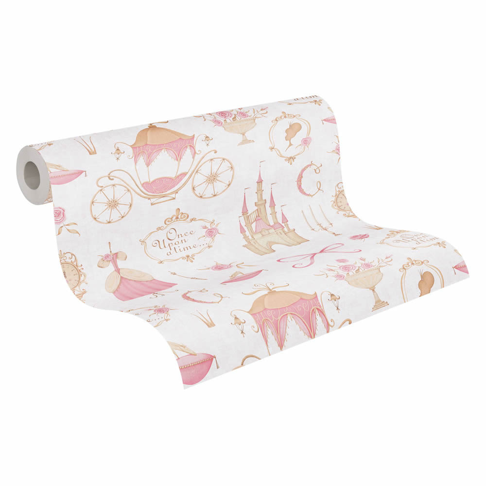 Vliestapete Märchen Schloss Kutsche beige rosa creme 771301-8-771301