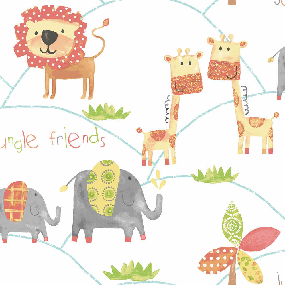 Colorful jungle animals non-woven wallpaper