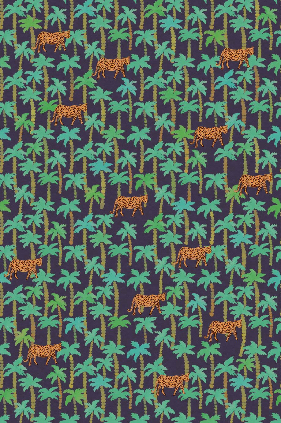 Mural Palm Leopard Blue Green-55-383607