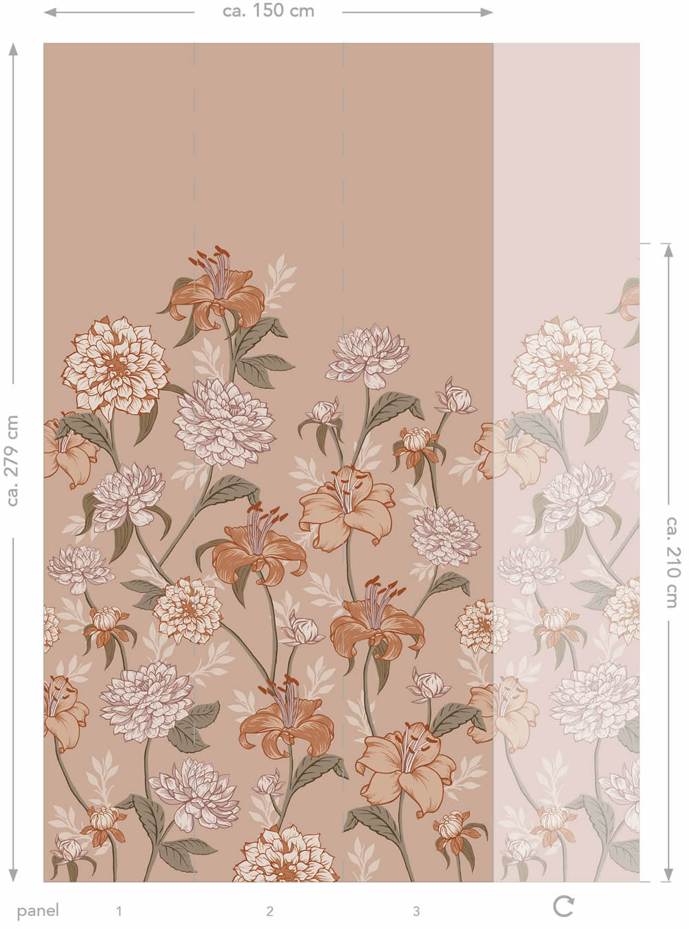 Wandbild Hortensienblüten rosa 150 x 279 cm 159210