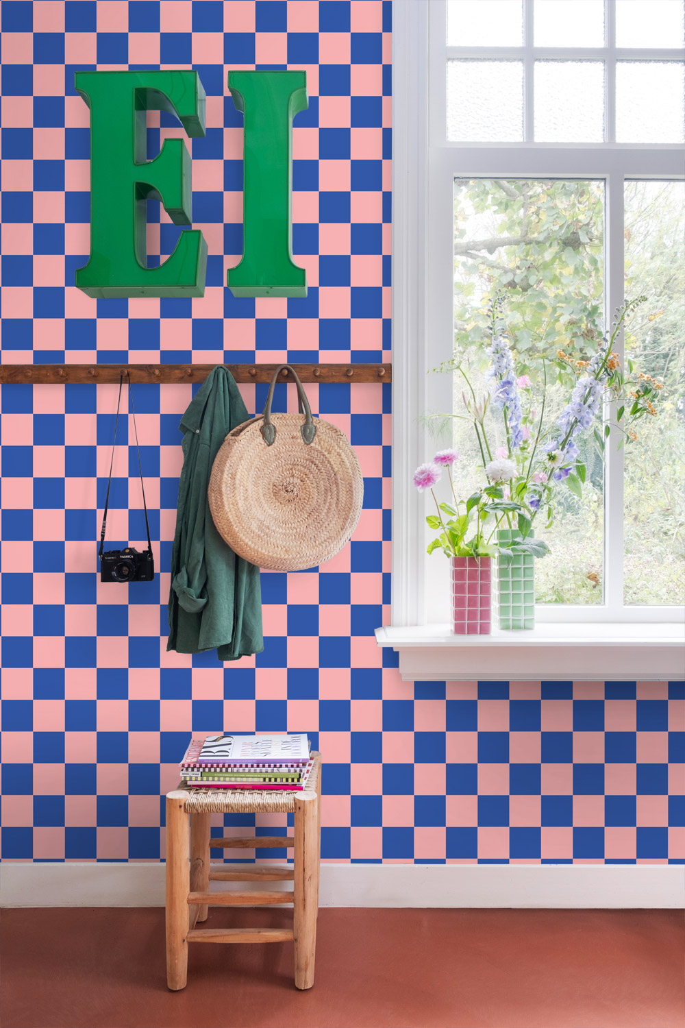 Tapete Karo Tapete rosa royalblau Retro Vlies 130915