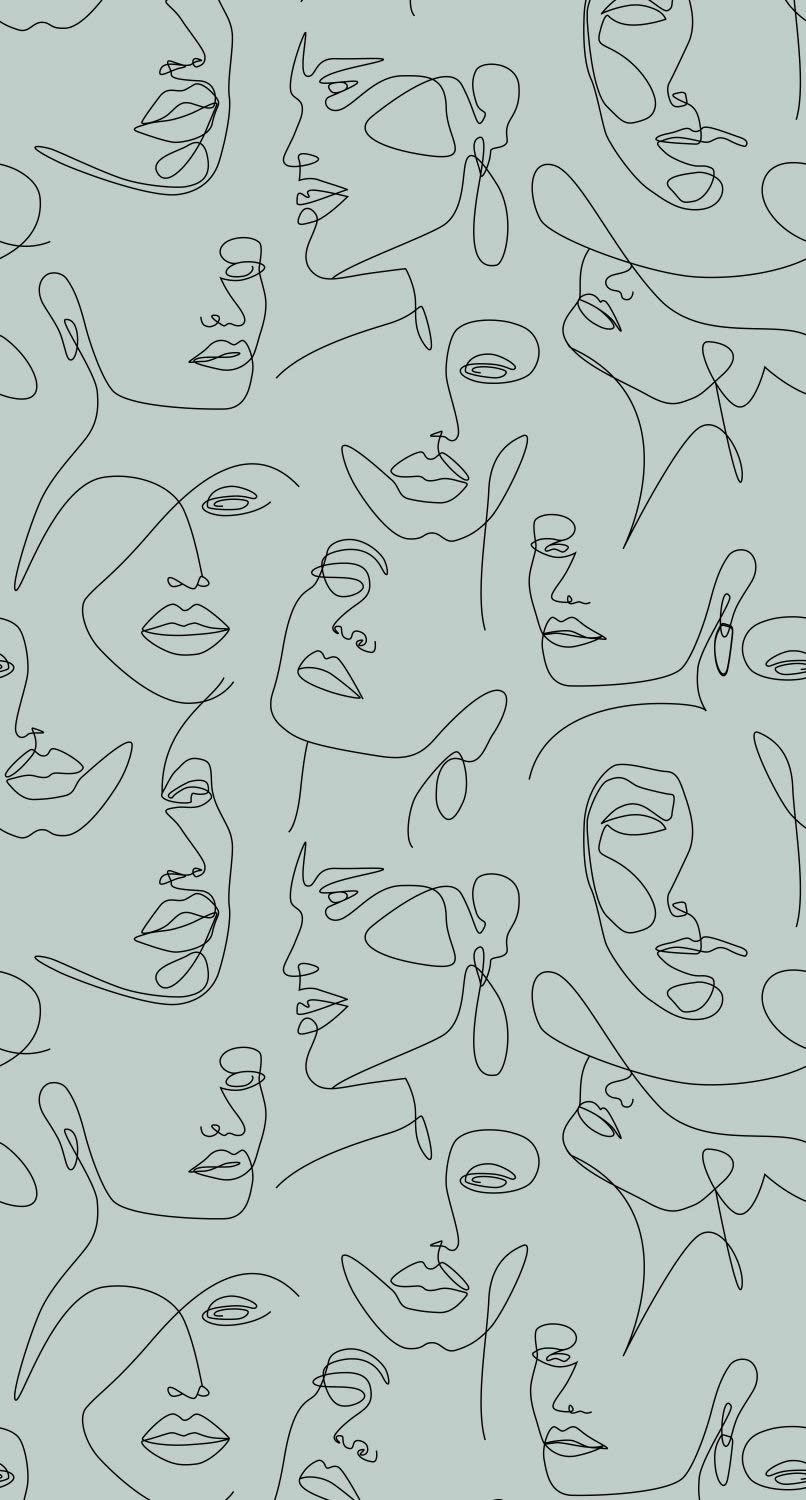 Line Art Wandbild Gesichter graugrün 150 x 279 cm 158957