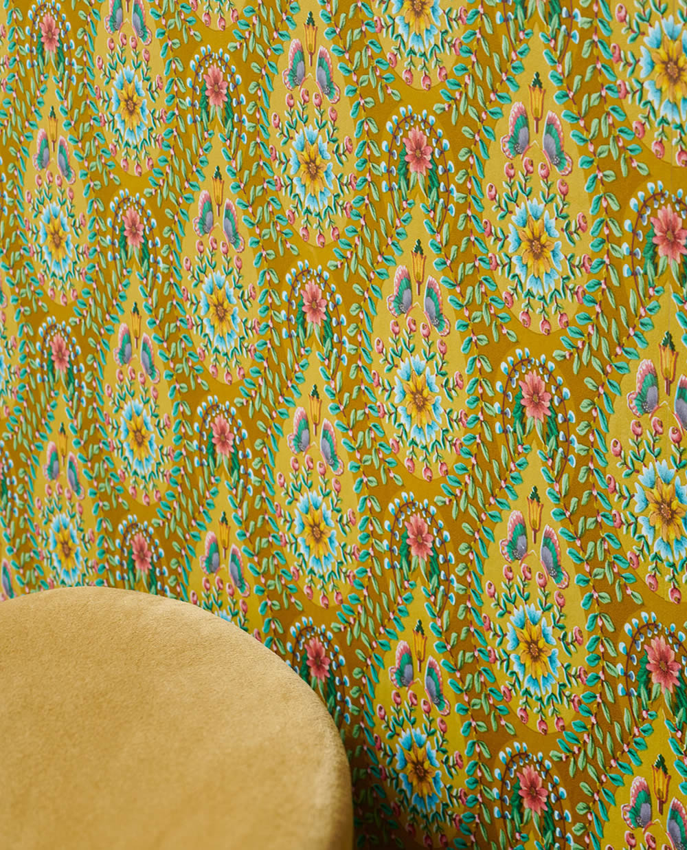 Wallpaper ocher flowers drop pattern Pip Studio 5 300151-55-300151