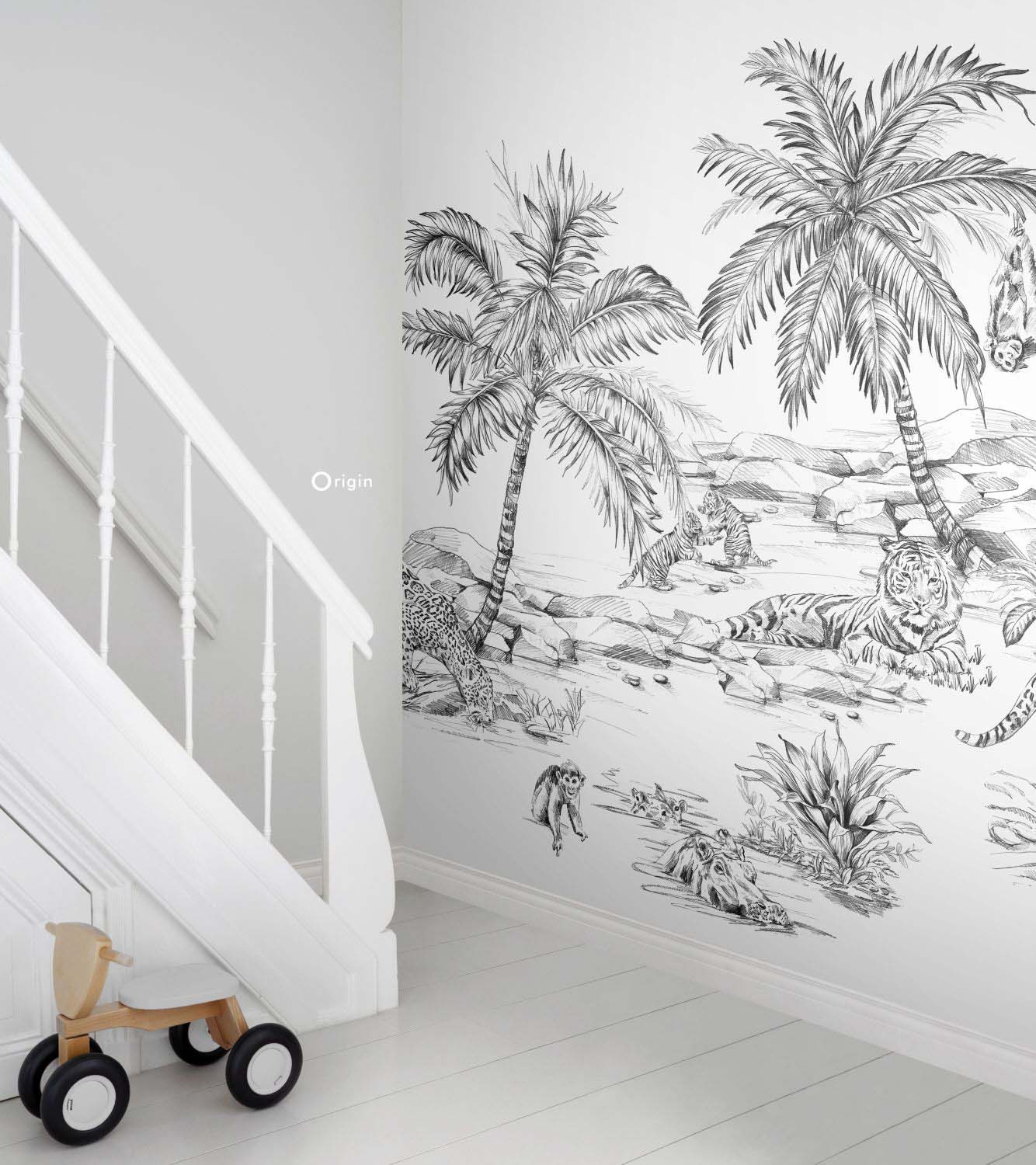 Wandbild Safari Tiere Zeichnung weiß 250 x 279 cm 357223