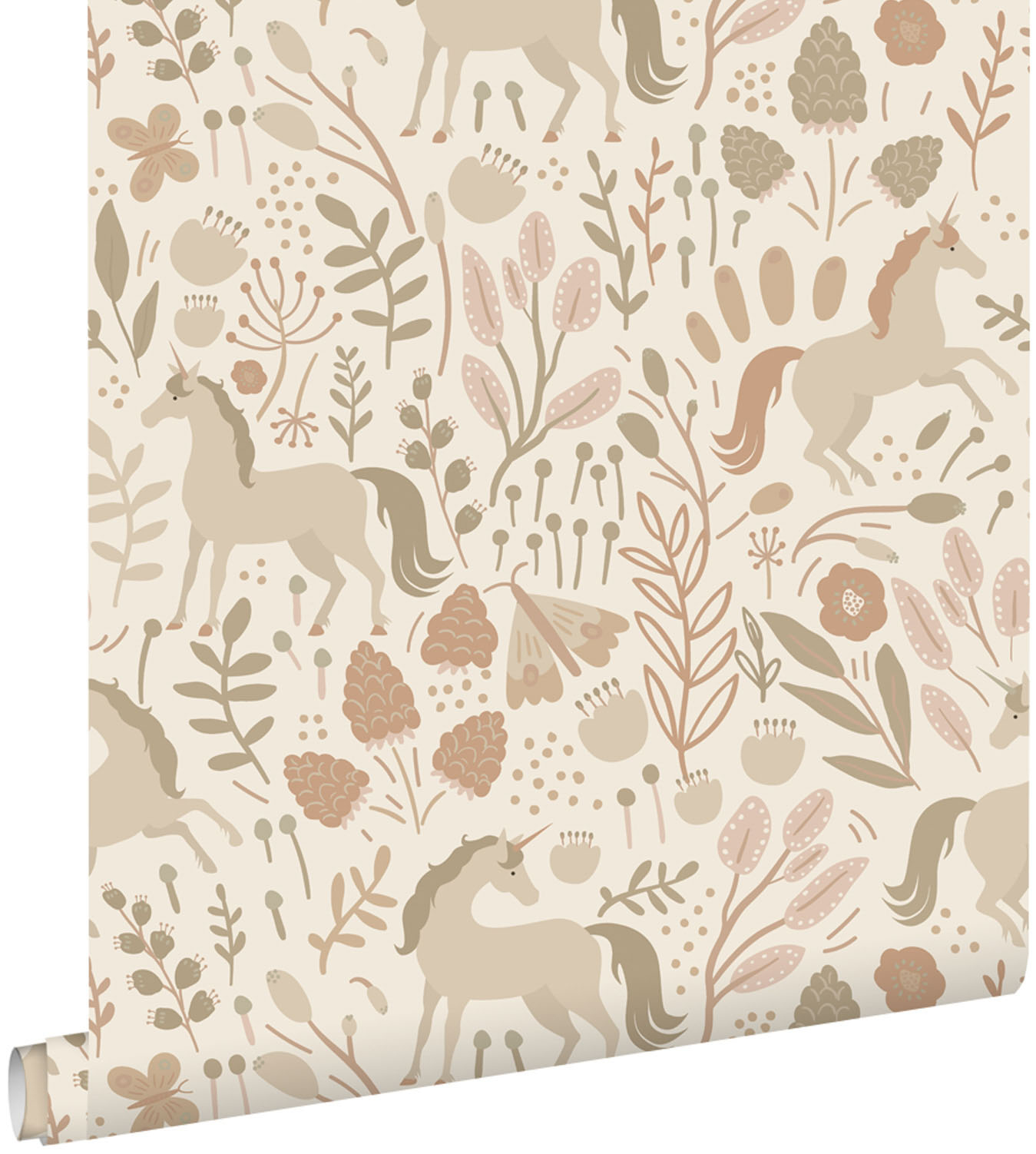 Mädchen Kinderzimmer Einhorn Wildblumen Vliestapete beige