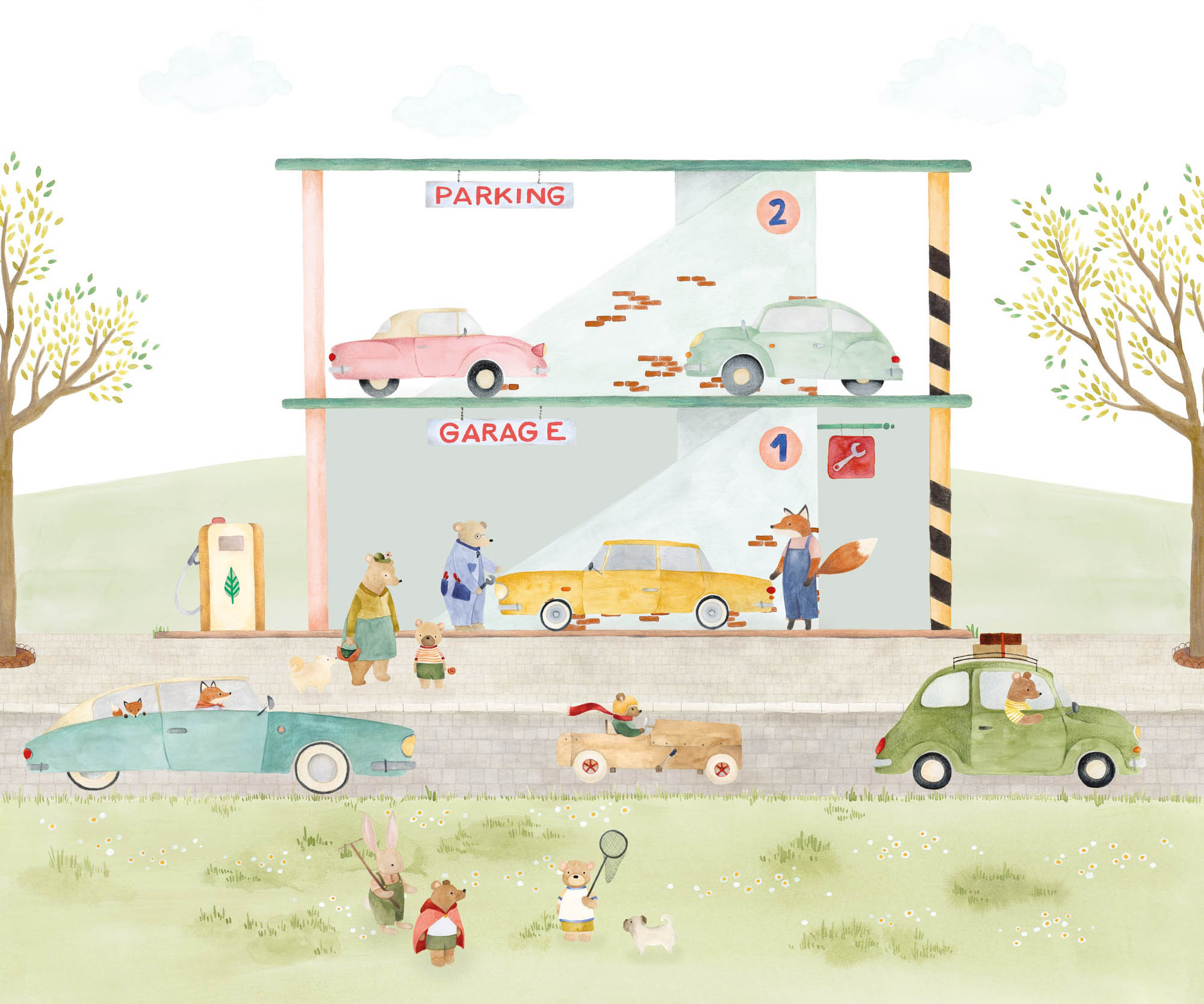 Wandbild Parkhaus mit Autos 300 x 250 cm OUTT203018707NW