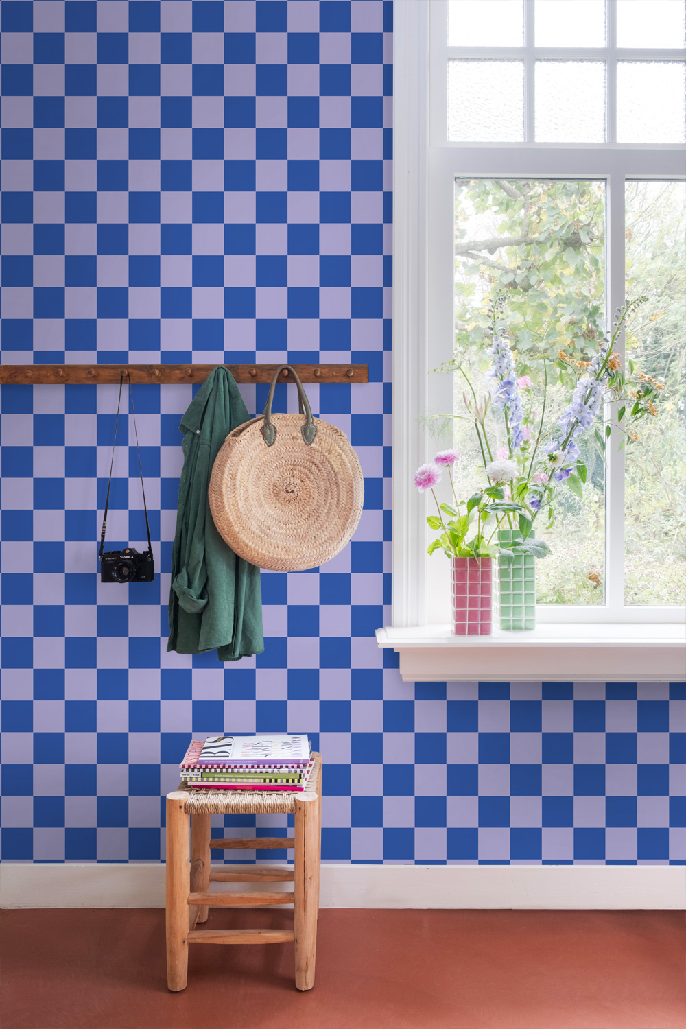 Tapete Tapete Karomuster lila royalblau Vlies 130917