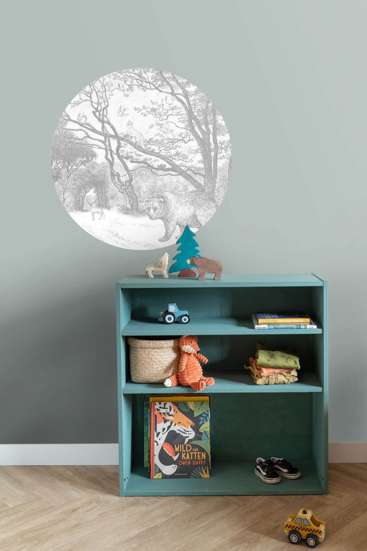 Wandbild Waldtiere rund grau 70 cm Vlies 159070