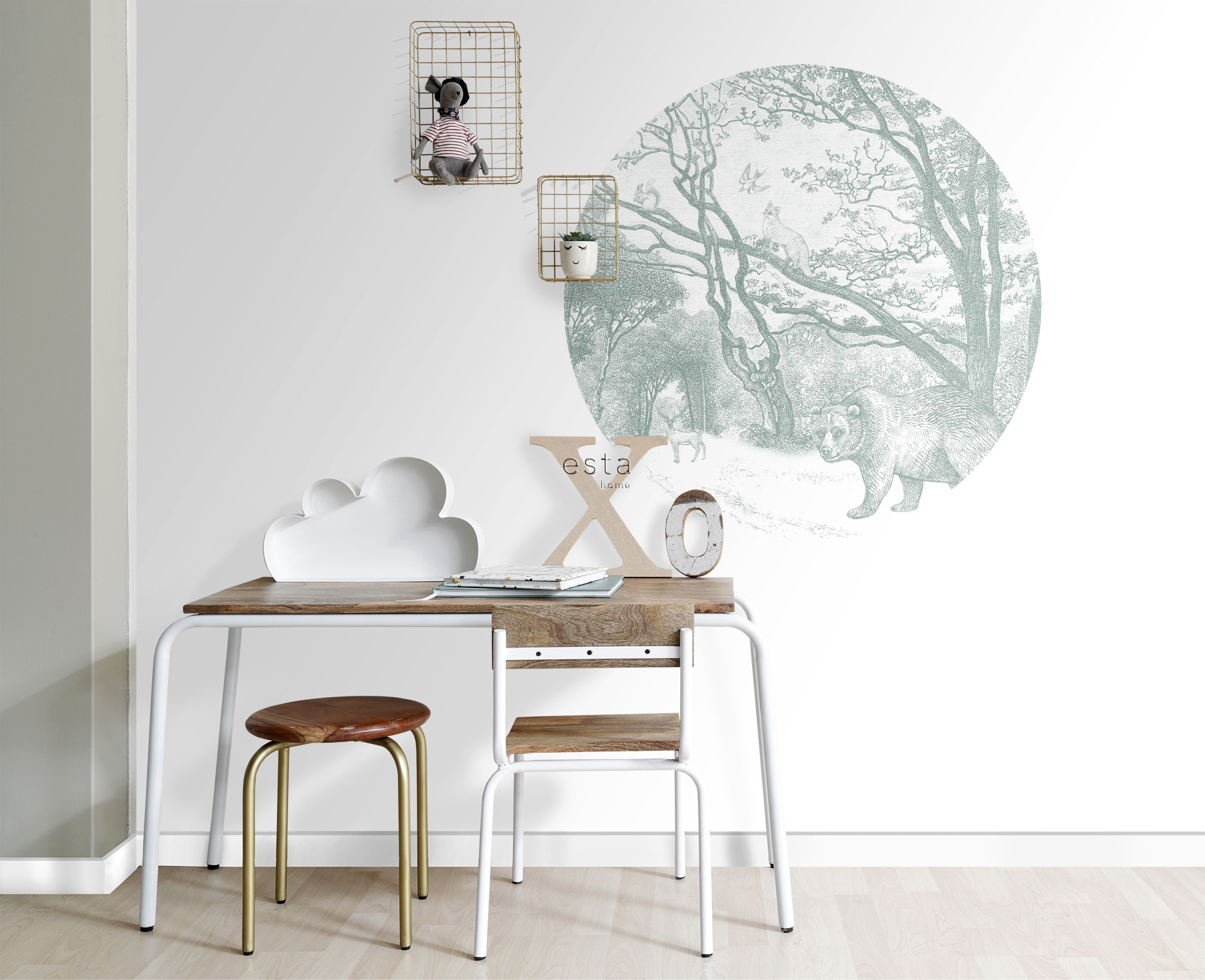 Waldtiere Wandbild rund grün 70 cm Vlies 159071