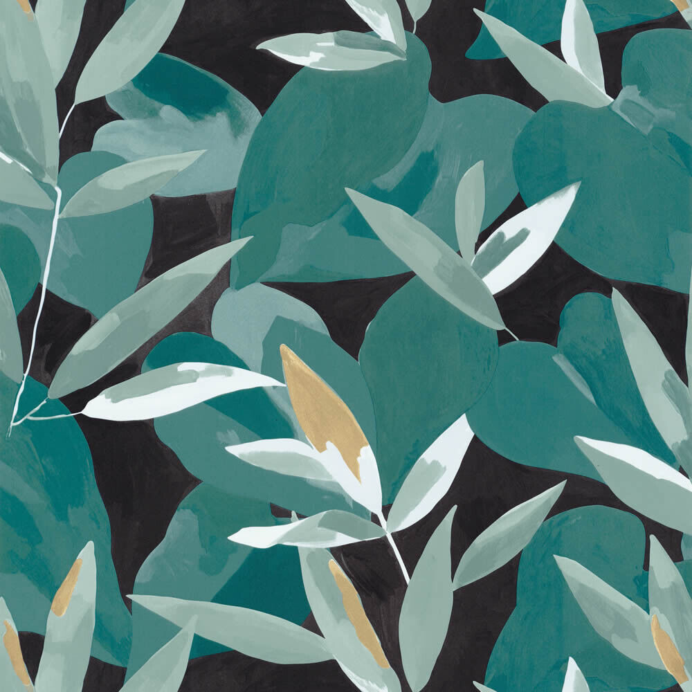 Wallpaper non-woven black dark green Monstera Caselio Imagination