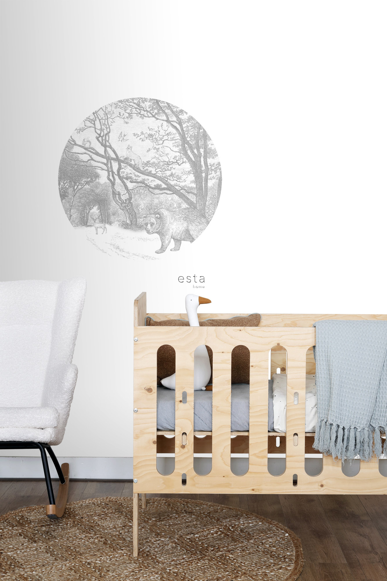 Wandbild Waldtiere rund grau 70 cm Vlies 159070