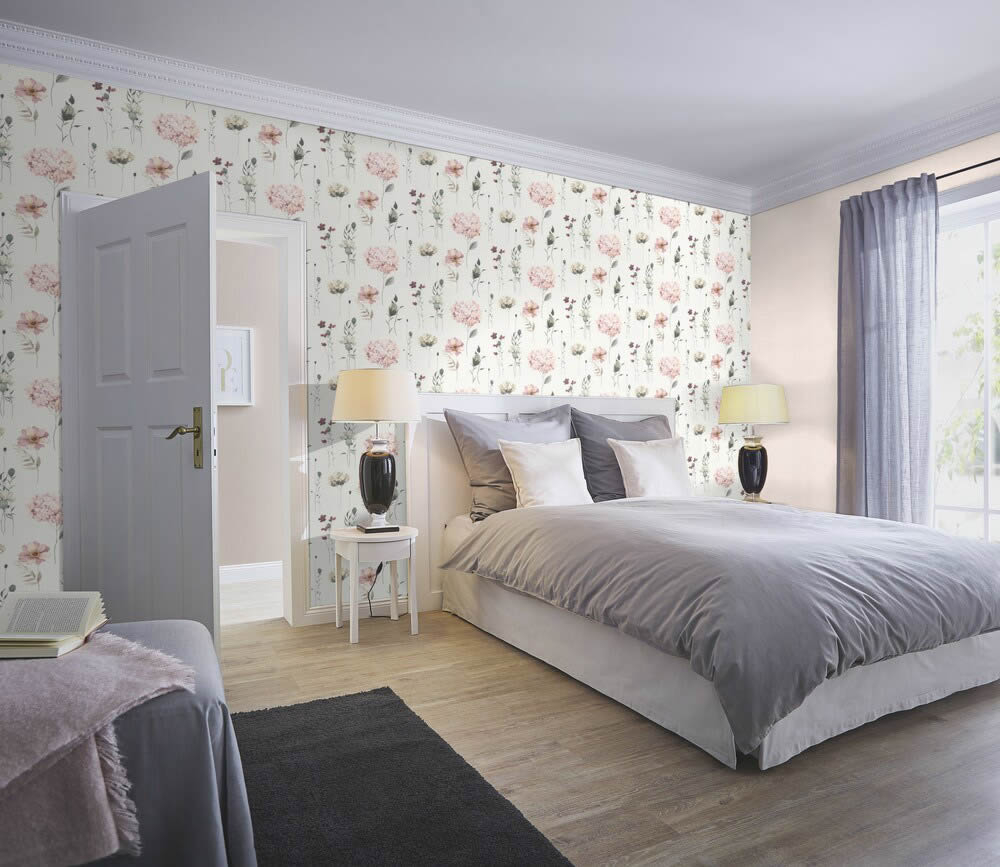 pastel-colored watercolor look flowers non-woven wallpaper Pink Kids World Rasch 300642_L-7-300642.1M