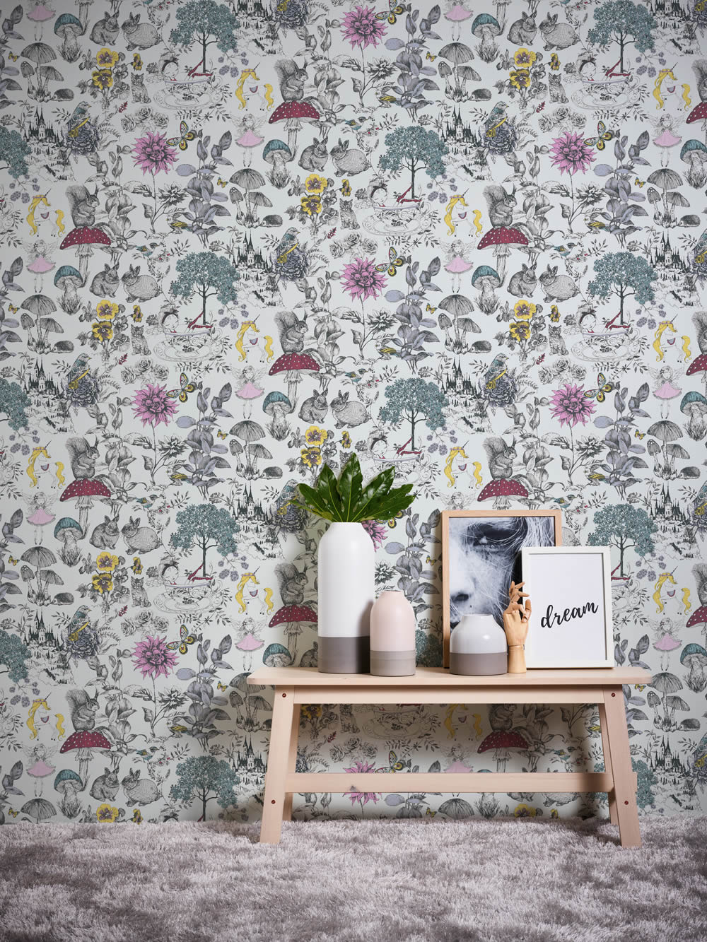 Gray and colorful non-woven wallpaper animals and flowers Little Love AS Creation 381201-8-381201.1M
